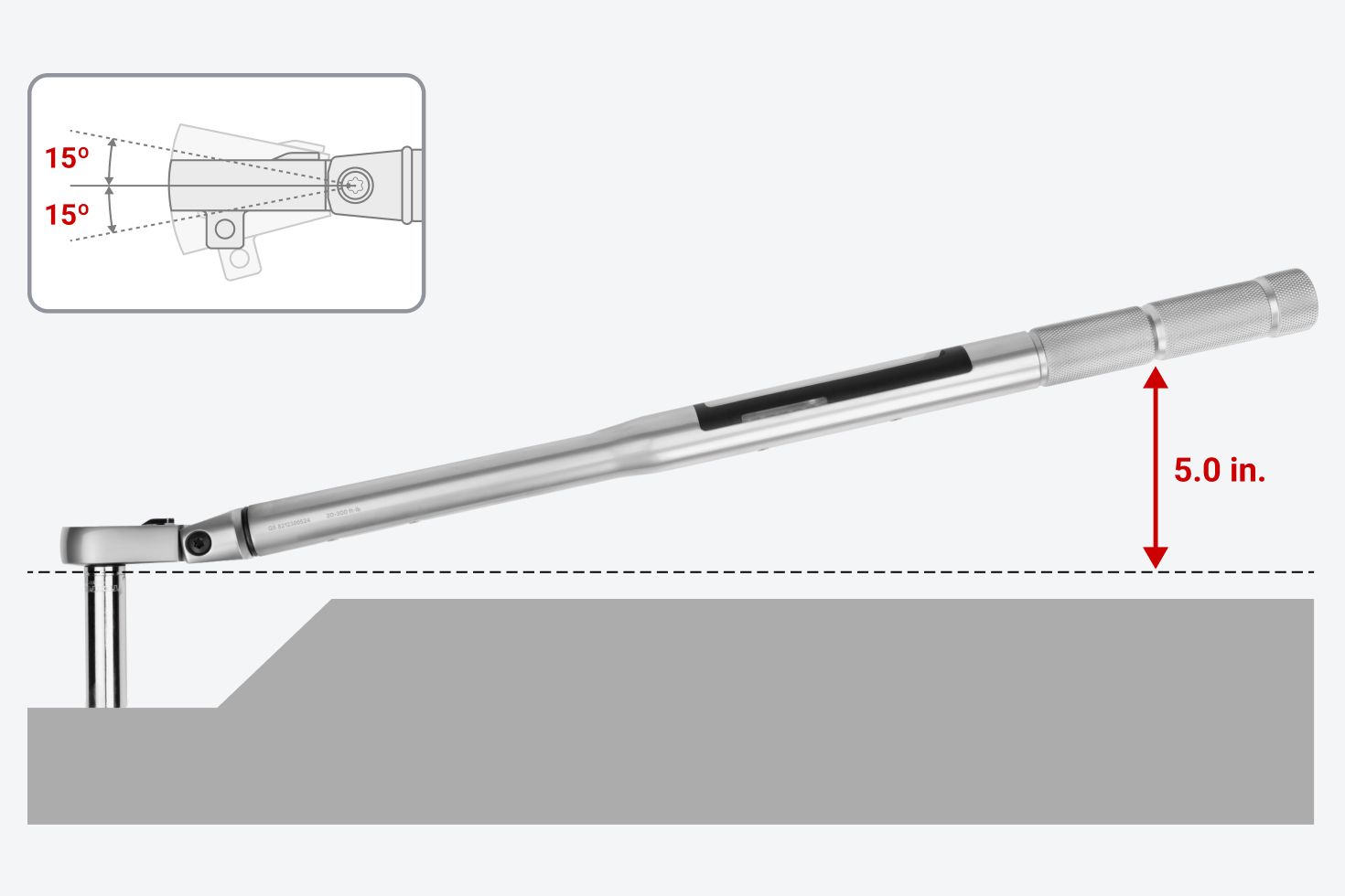 The flex head lets the center of the handle reach a height of up to 5.0 inches from the drive tang