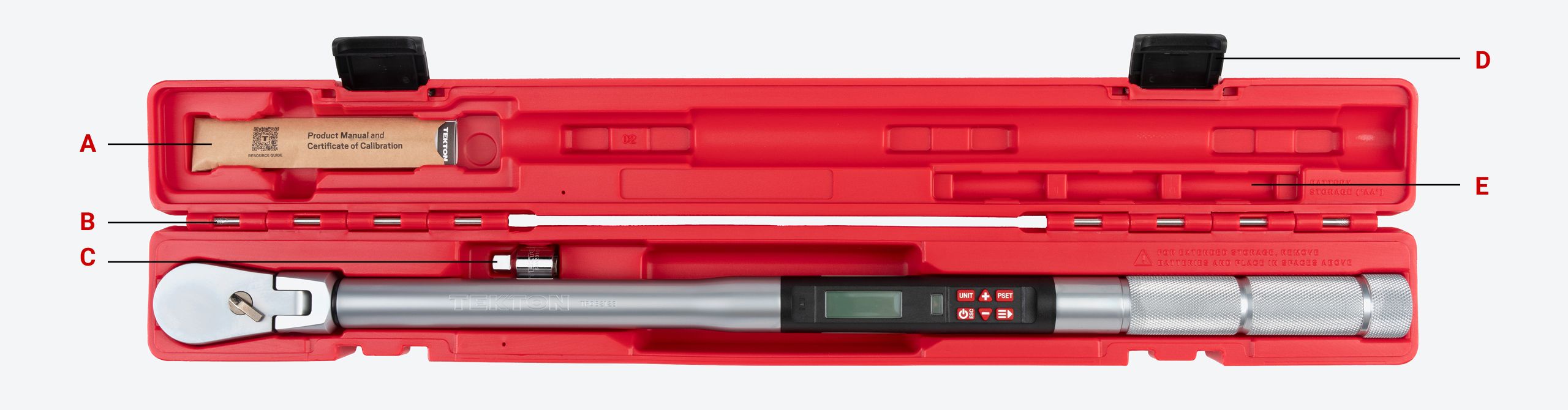A Tekton electronic torque wrench in its case.