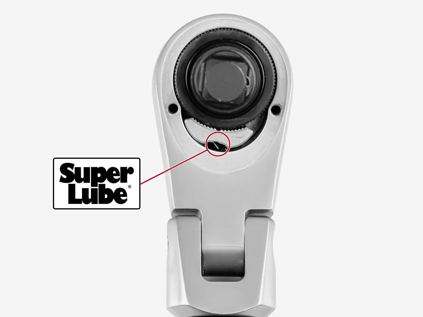 Graphic showing where to put super lube on a Tekton electronic torque wrench