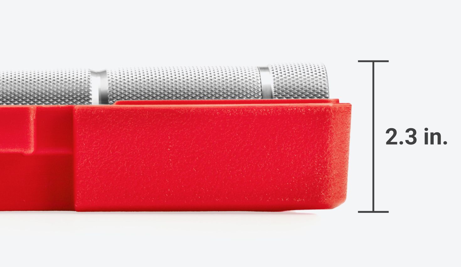 With the lid off, the case and wrench are 2.3 inches tall.