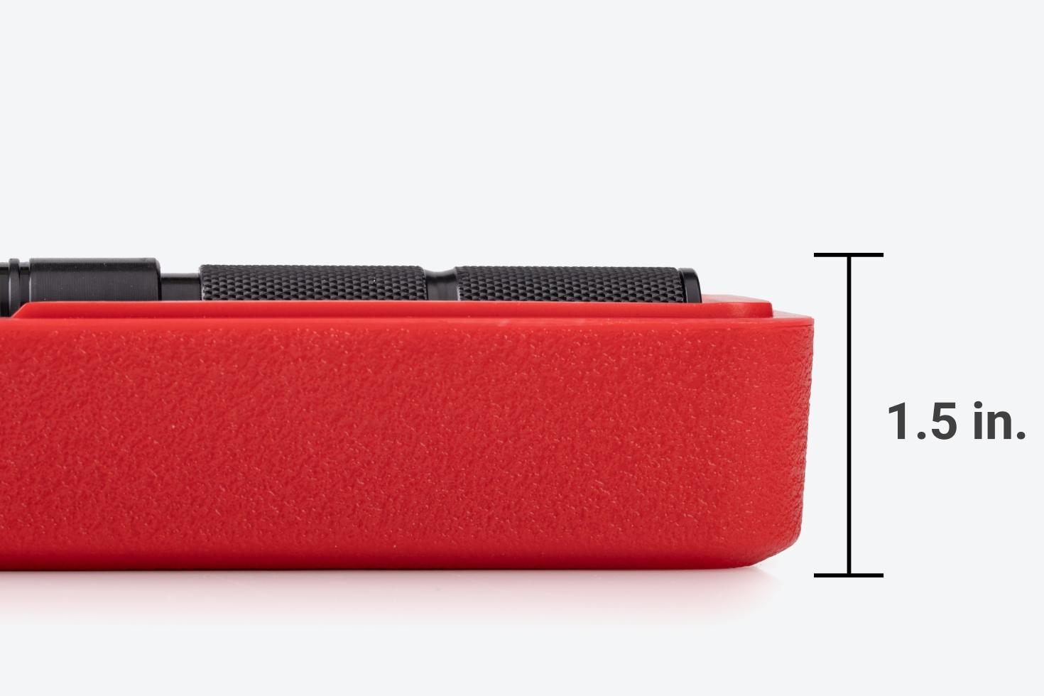 With the lid off, the case and wrench are 1.5 inches tall.