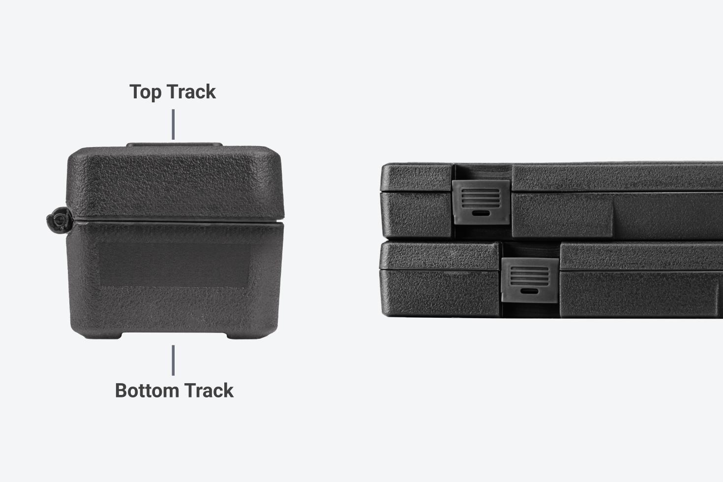 Graphic pointing out the tracks on the top and bottom of the case.