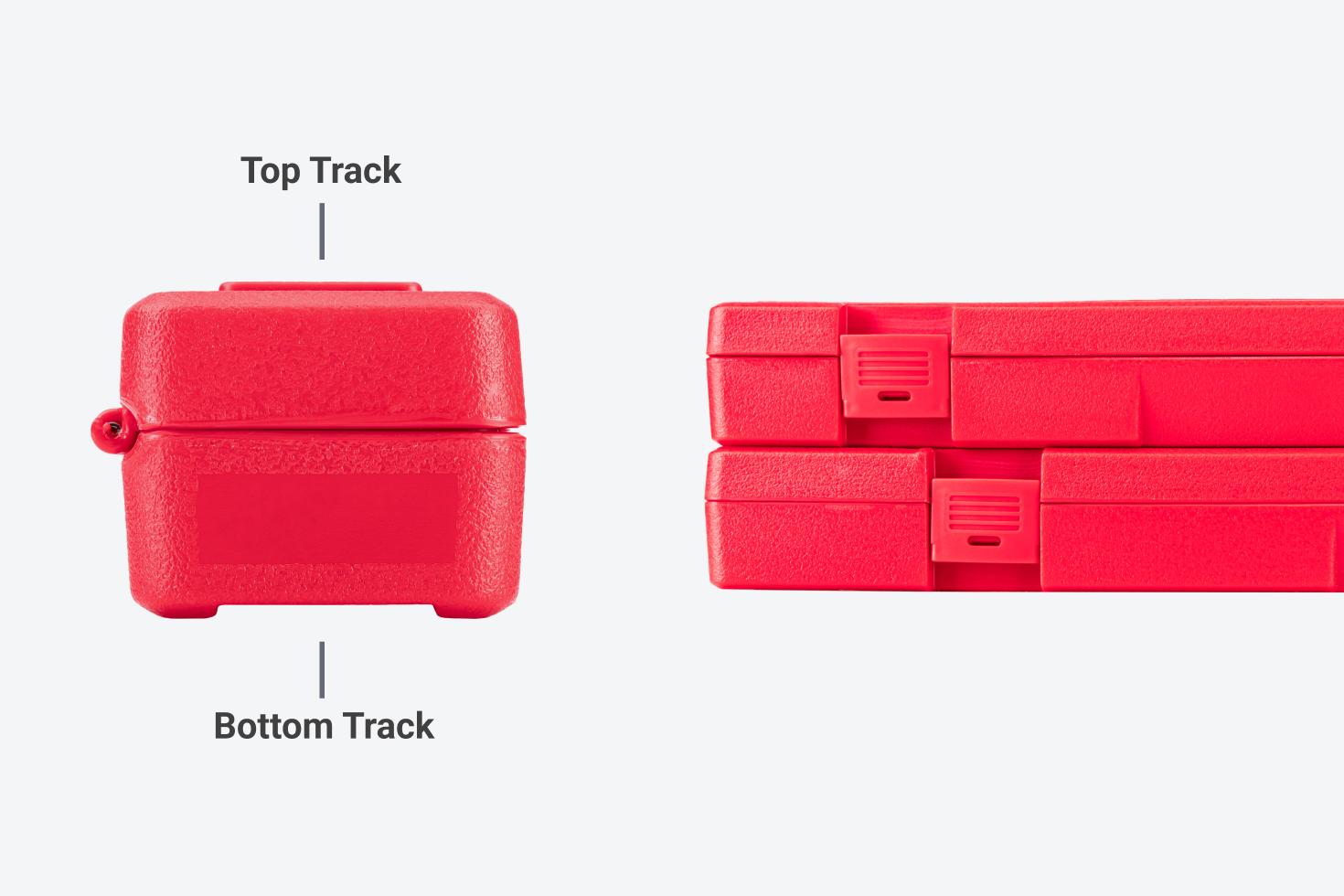 Graphic pointing out the tracks on the top and bottom of the case.