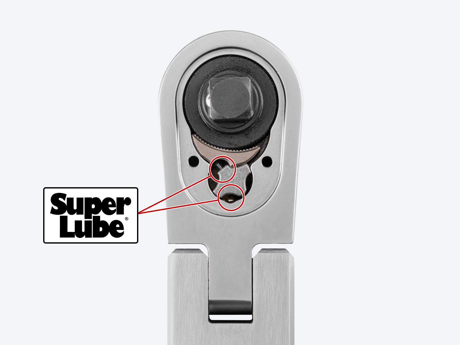A split beam torque wrench with the grease points circled