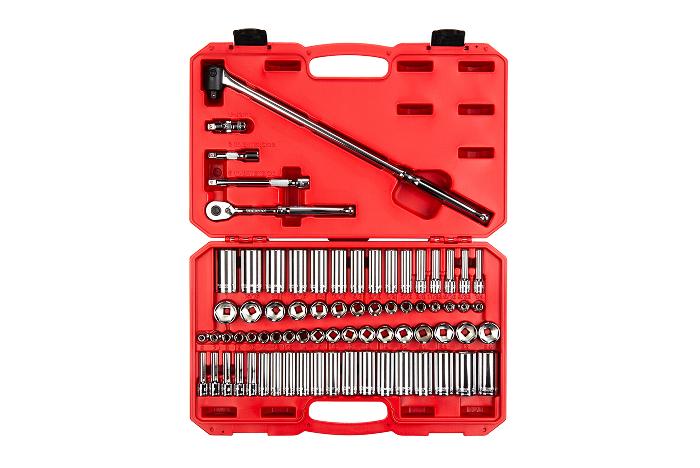 A red Tekton tool case set.