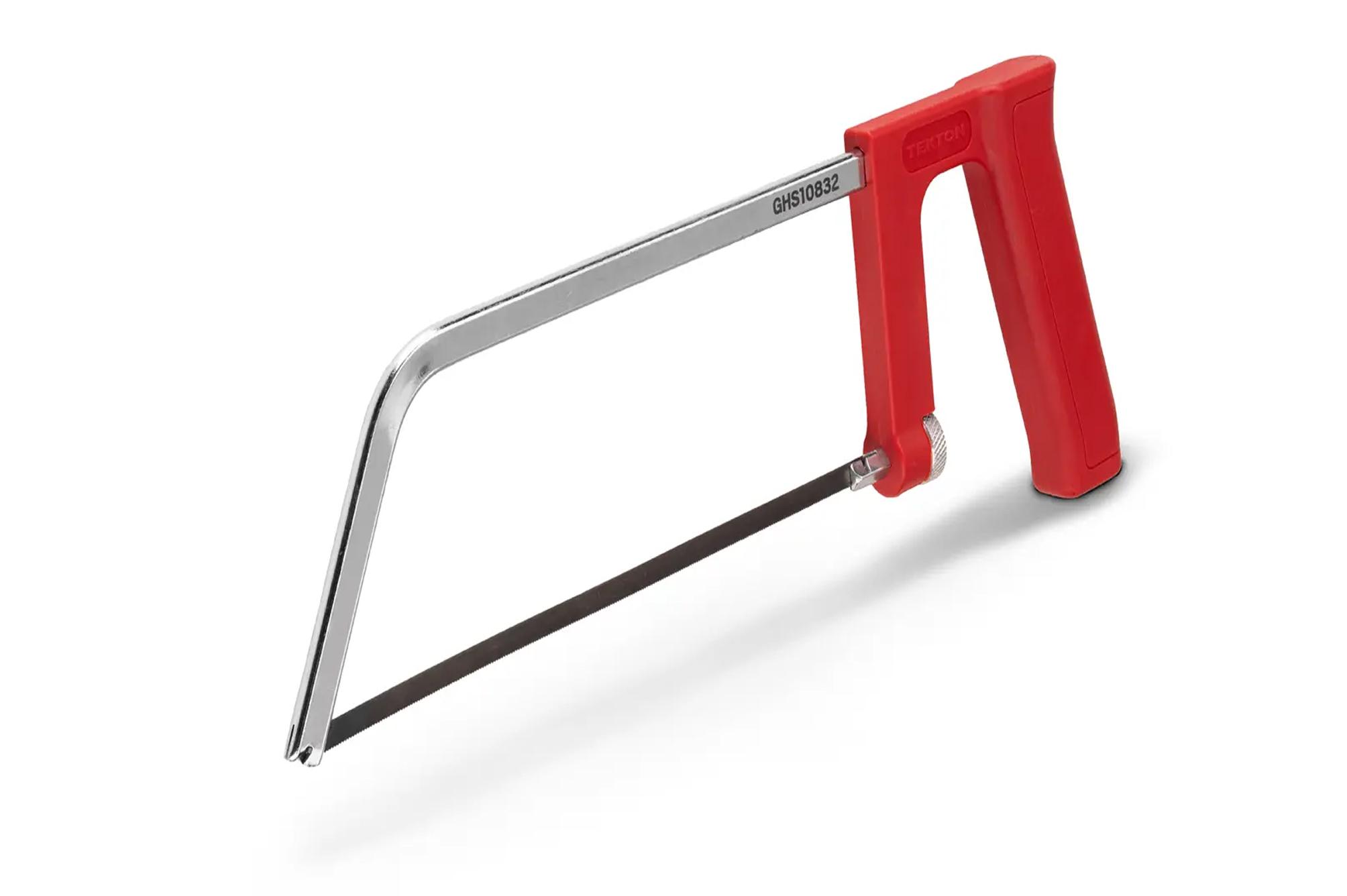 Shop Tekton compact hacksaws Angled view of a red handled Tekton compact hacksaw