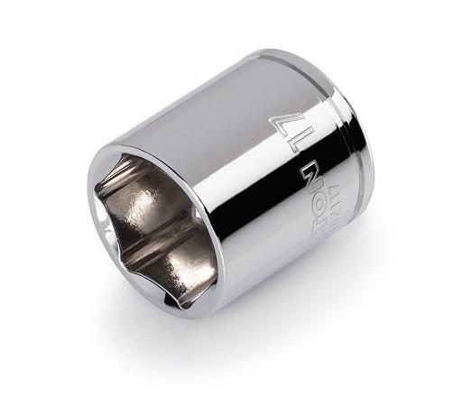 An angled view of a Tekton 17 mm 1/4 inch socket