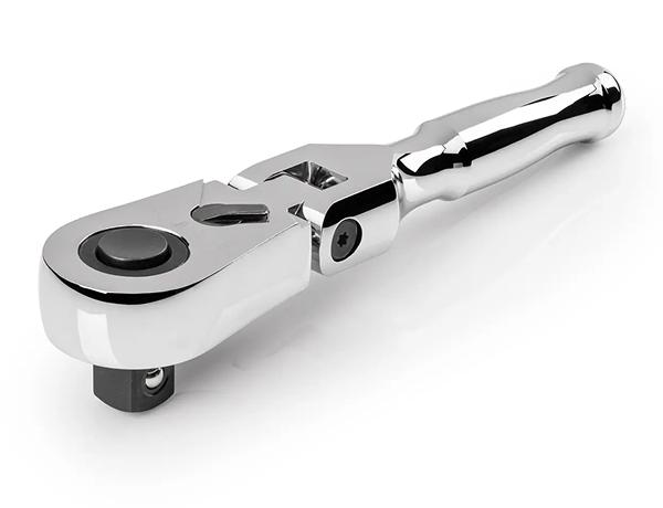 A person holding #SRH36206 Tekton 1/2 Inch Drive Stubby Ratchet
