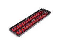 Red Tekton socket rails in a black tray
