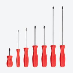Tekton red hard-handle screwdriver set with stubby, regular, and long length drivers