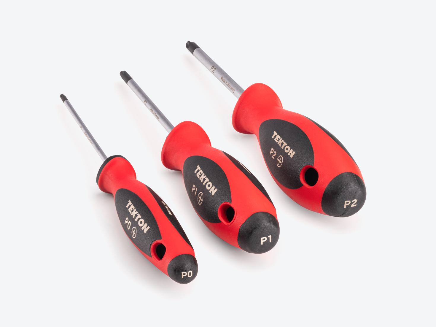 P0, P1, and P2 Tekton screwdrivers on a light gray background.