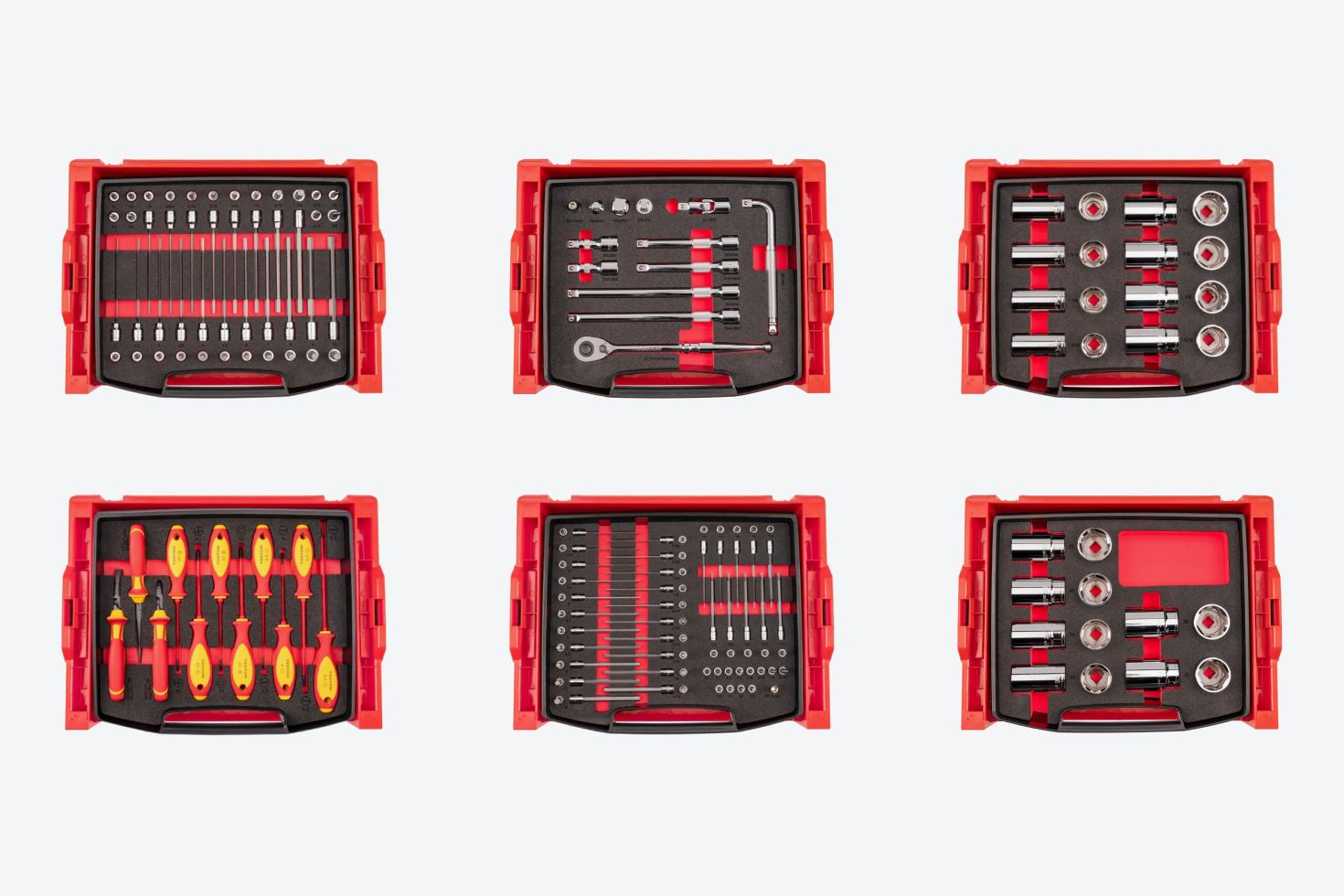 Shop new stacking organization system drawer sets Tekton stacking organization tool sets on a light gray background.