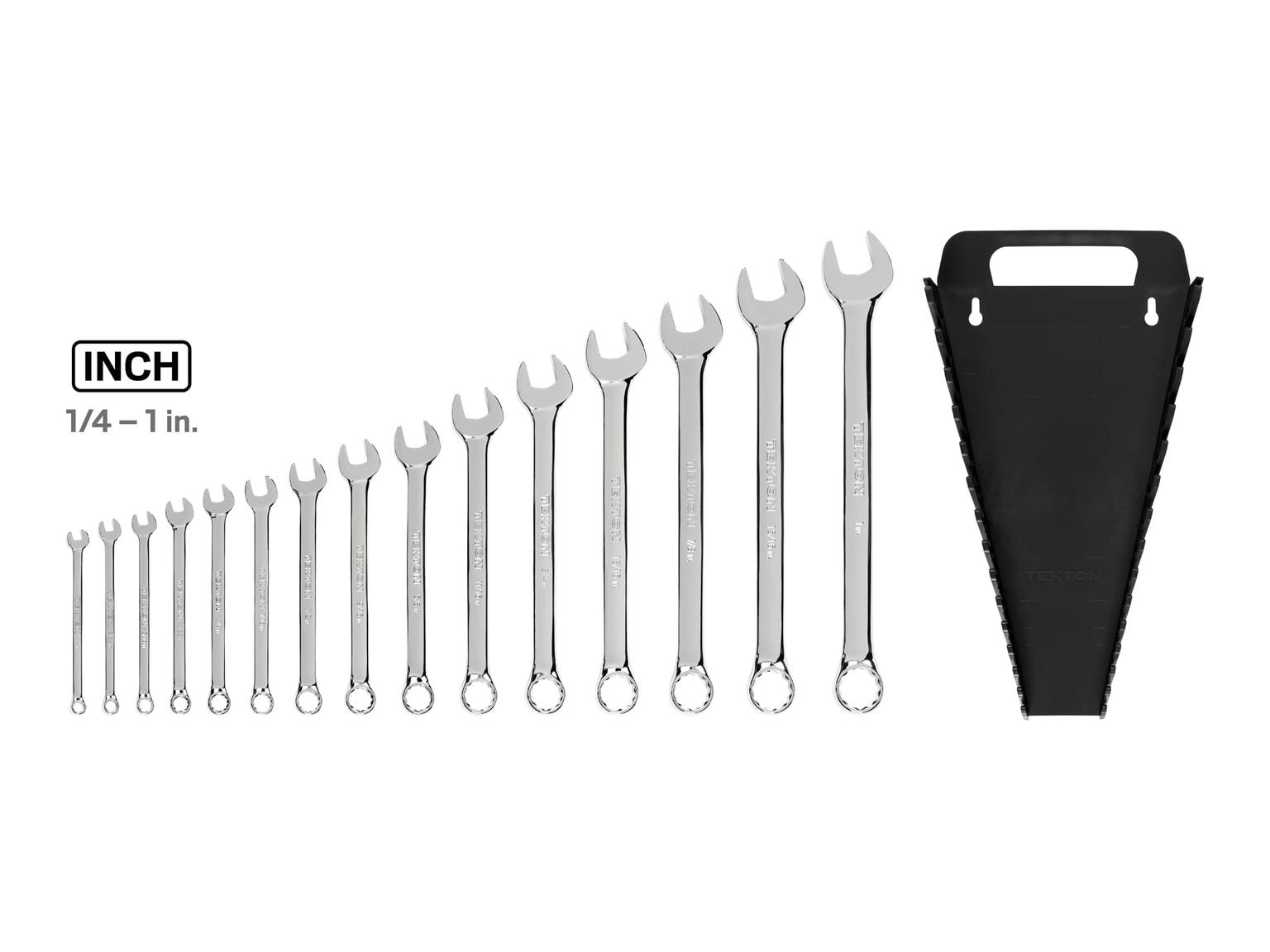 TEKTON 18772-T Combination Wrench Set with Holder, 15-Piece (1/4 - 1 in.)