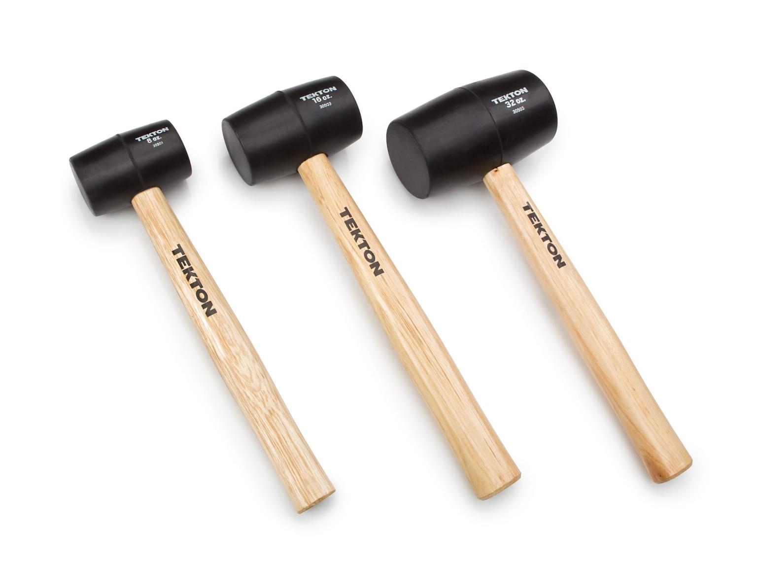 TEKTON 30508 Wood Handle Rubber Mallet Set, 3-Piece (8, 16, 32 oz.)