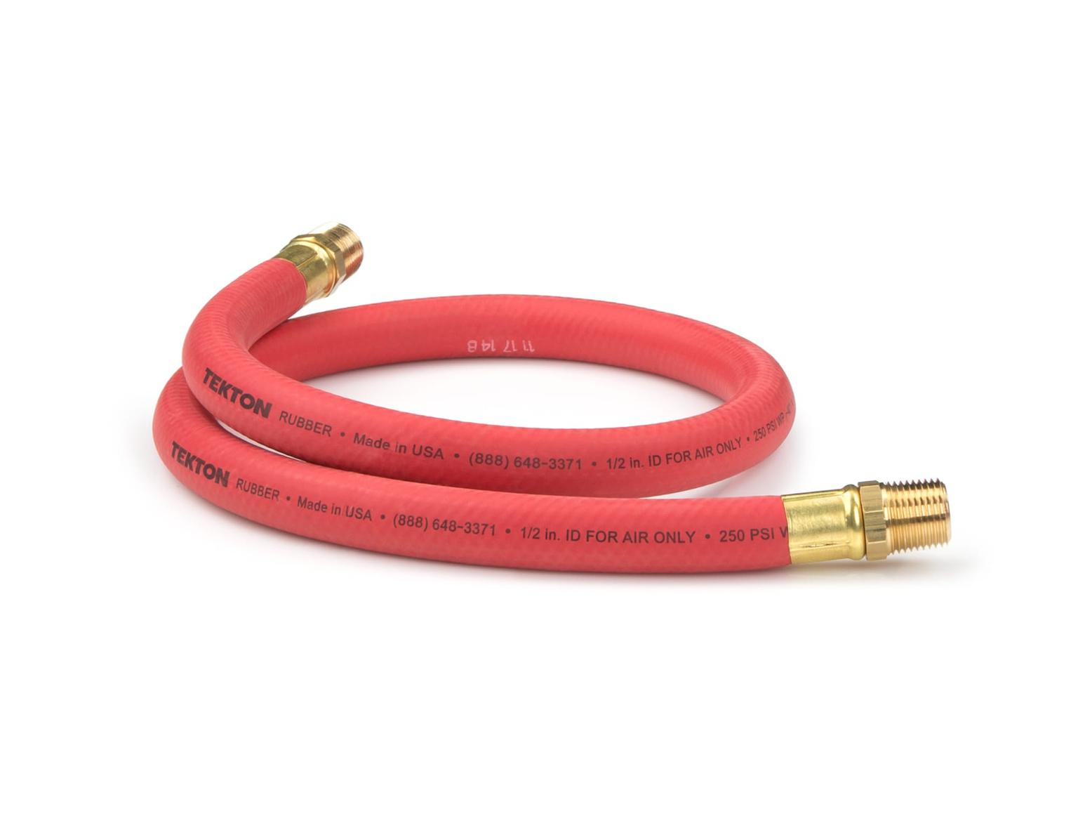 TEKTON 46362-S 1/2 Inch I.D. x 3 Foot Rubber Lead-In Air Hose (250 PSI)