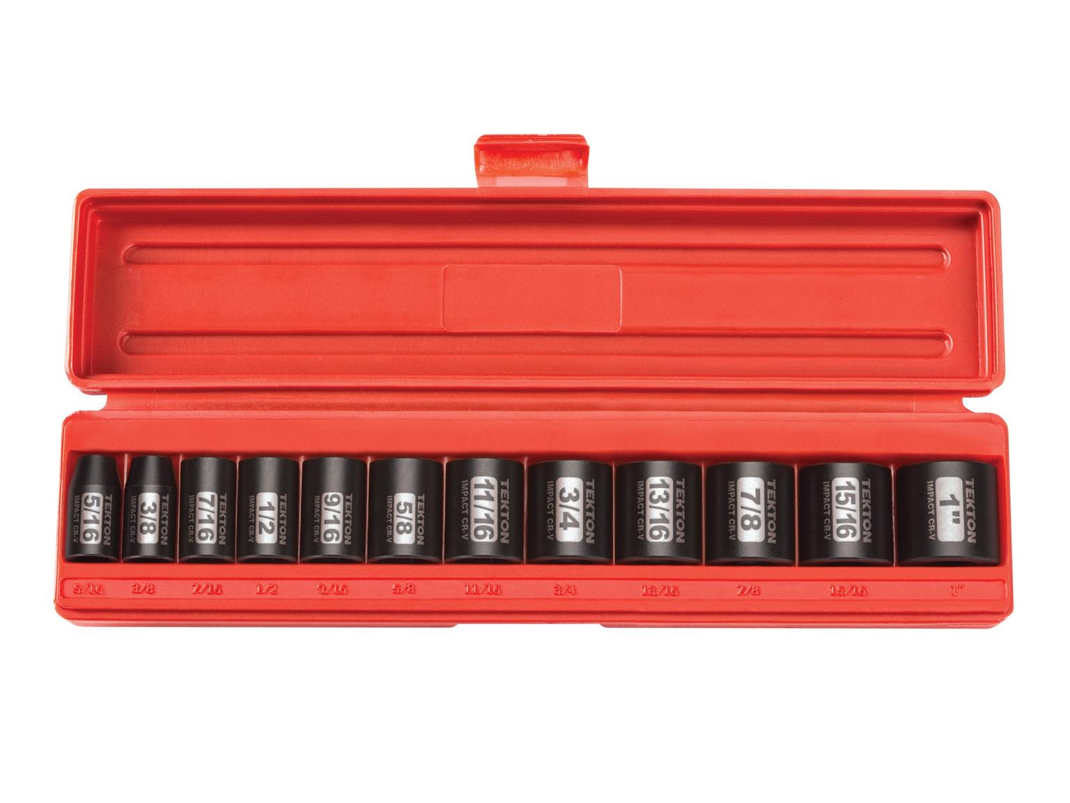 TEKTON 47910 3/8 Inch Drive 6-Point Impact Socket Set, 12-Piece (5/16-1 in.)