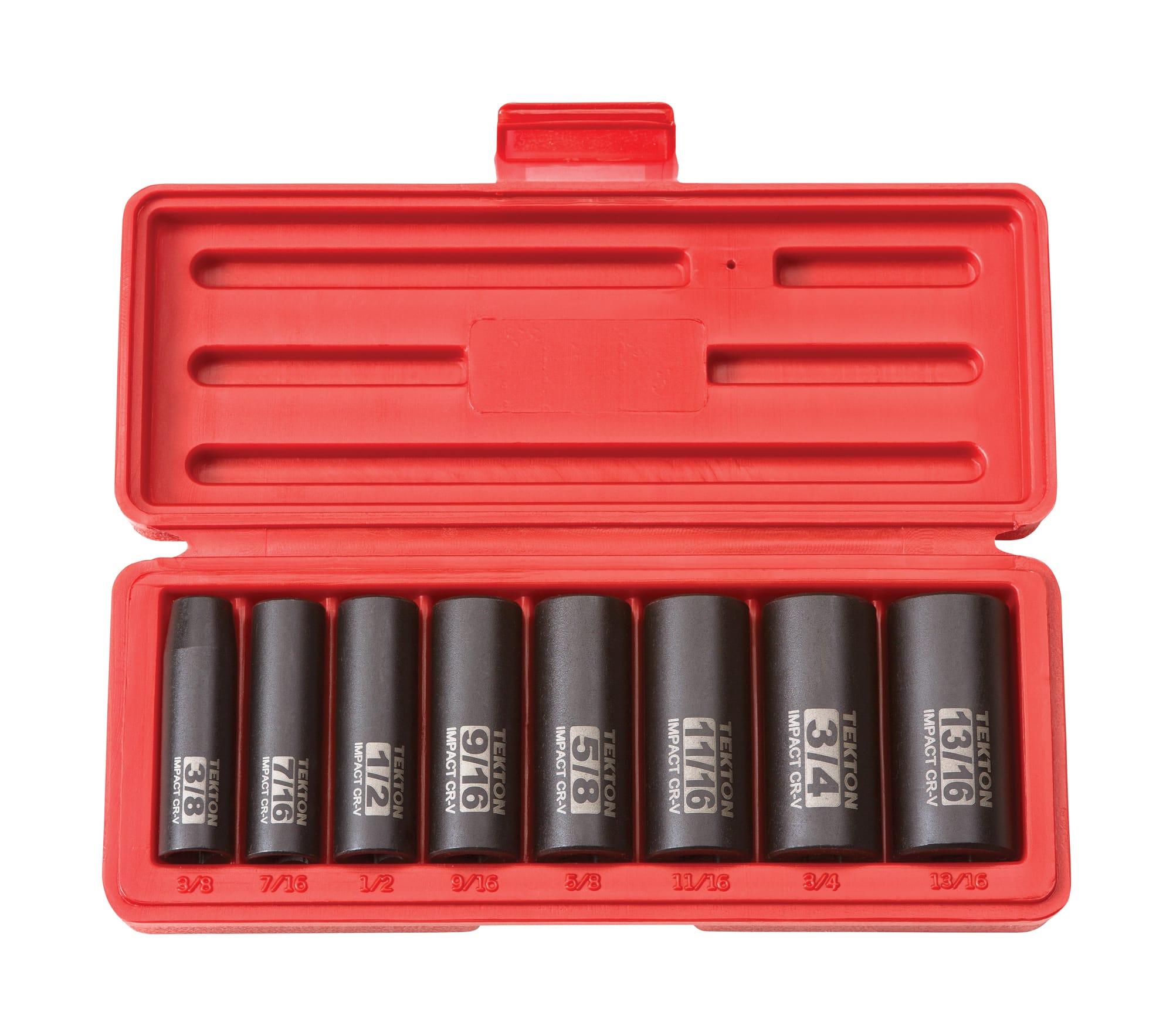 TEKTON 4845 3/8 Inch Drive Deep 6-Point Impact Socket Set, 8-Piece (3/8-13/16 in.)