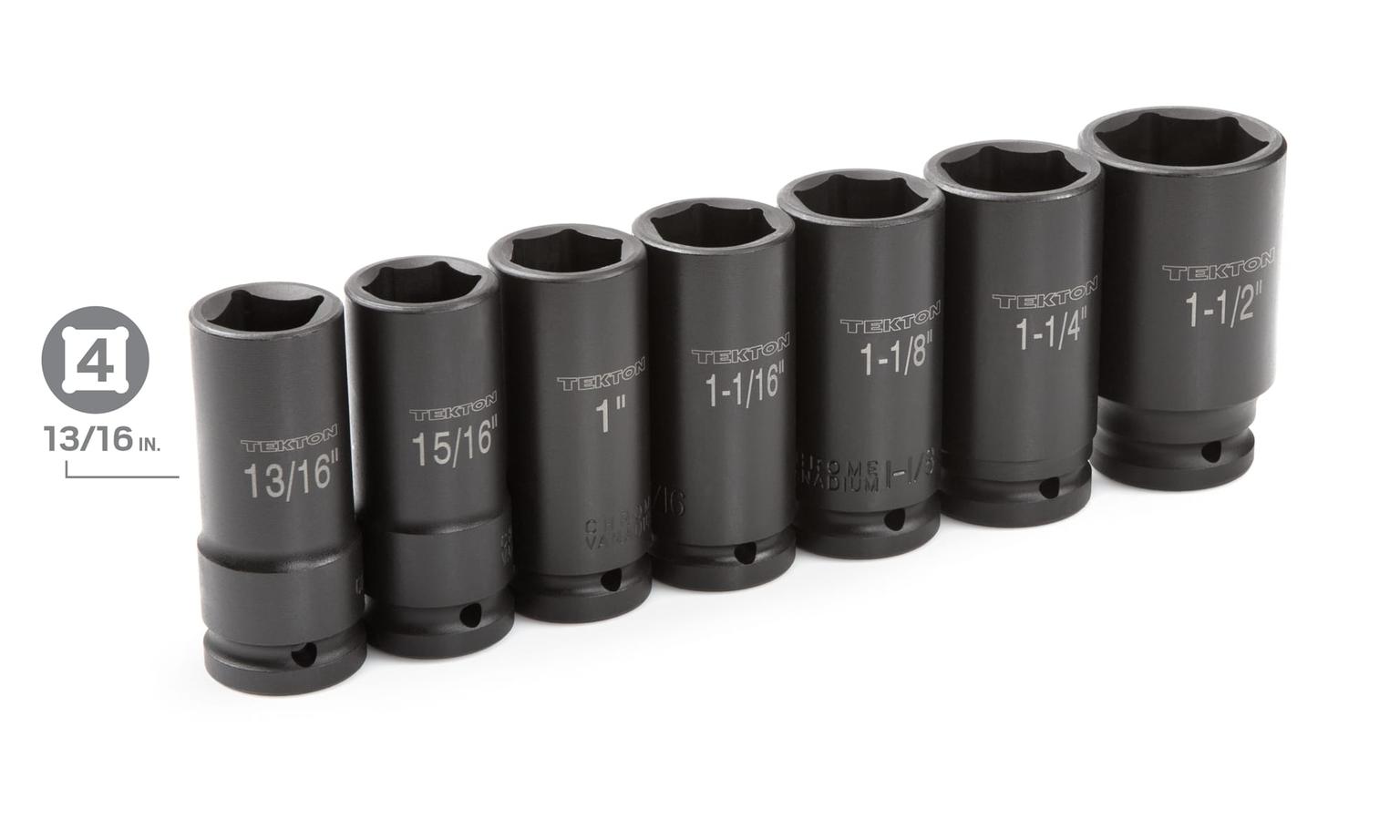 TEKTON 4890 3/4 Inch Drive Deep 6-Point Impact Socket Set, 7-Piece (13/16 - 1-1/2 in.)