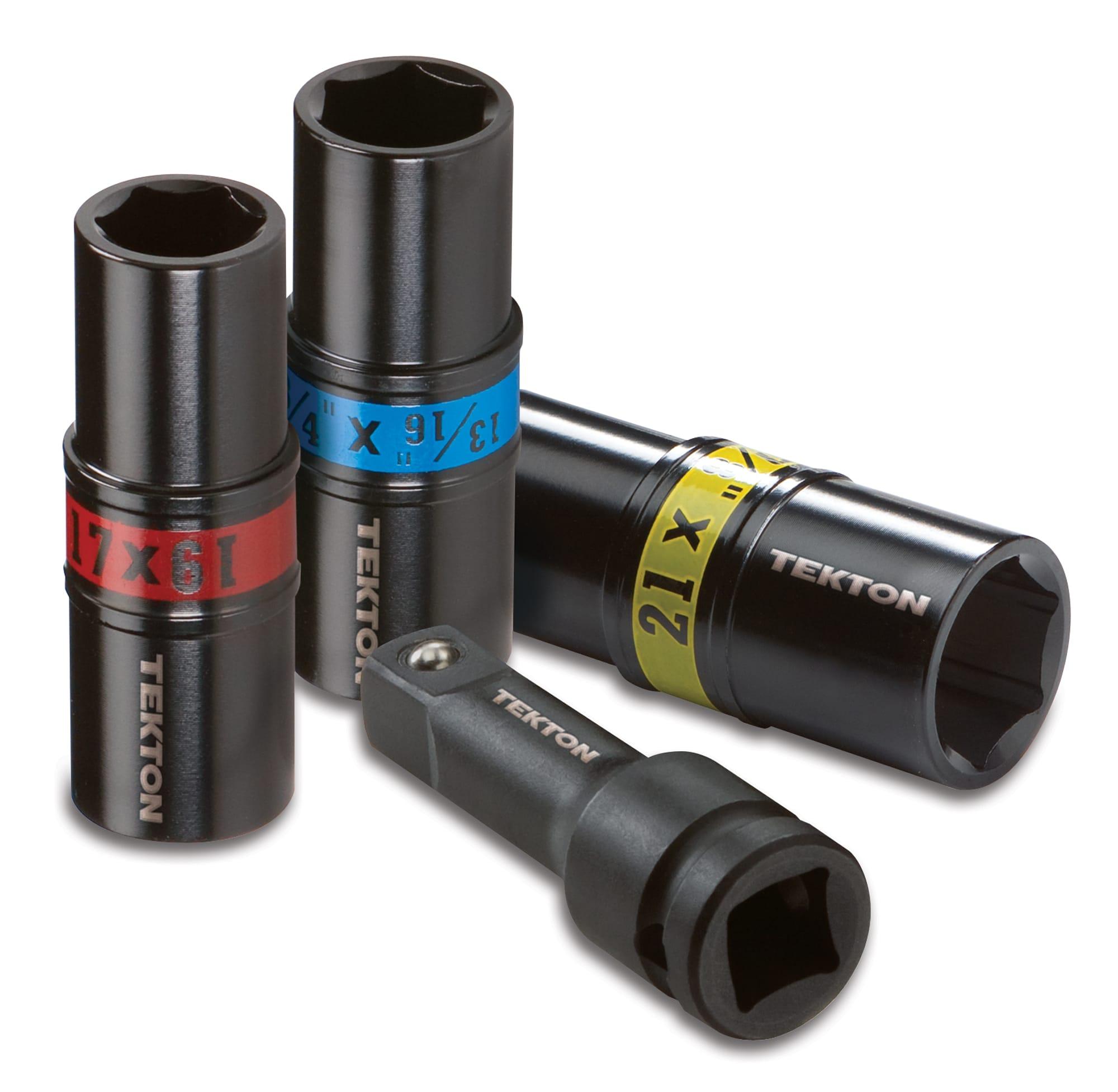 TEKTON 4950 1/2 Inch Drive 6-Point Impact Flip Socket Set (4-Piece)