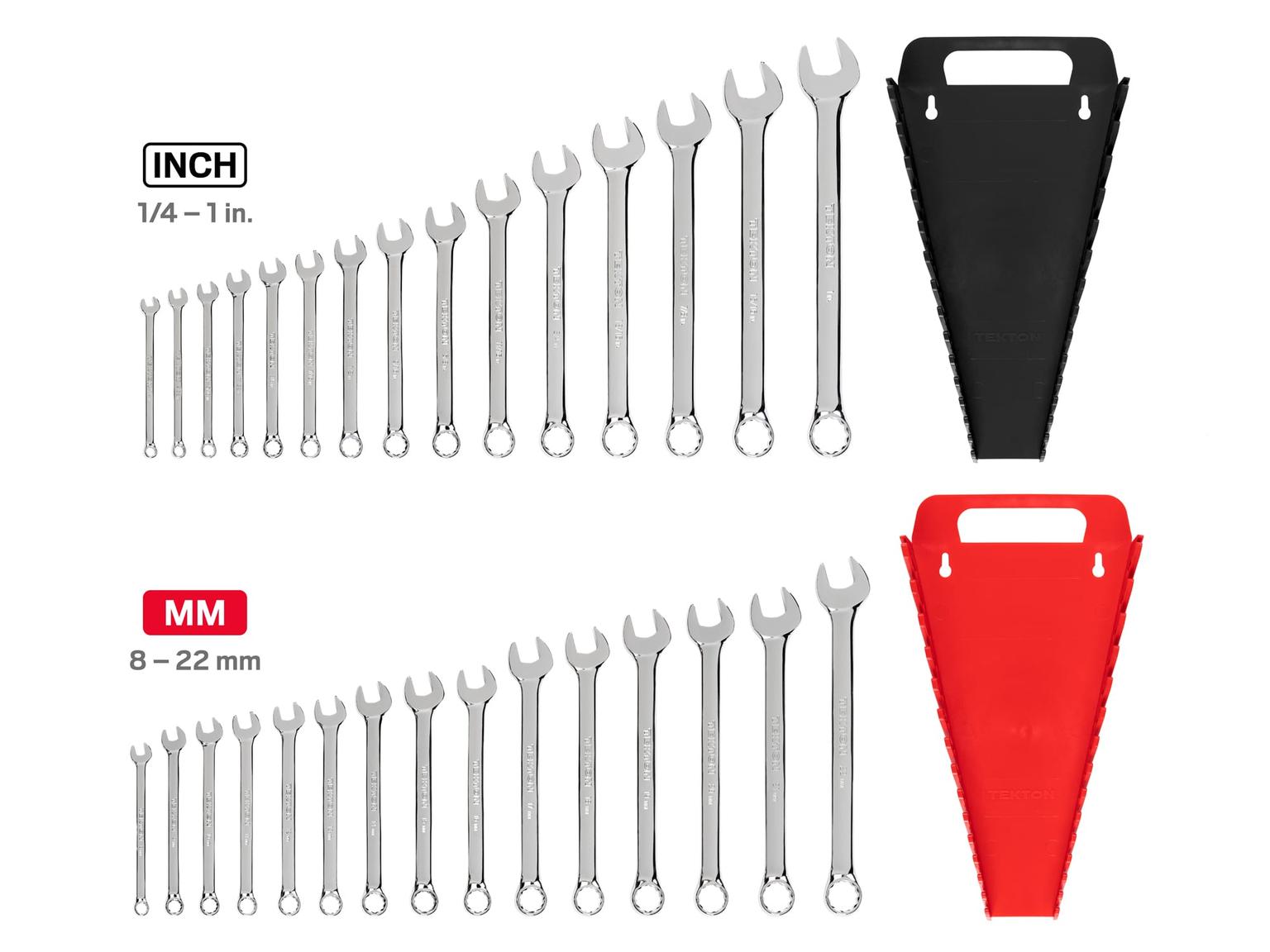 TEKTON 90191-T Combination Wrench Set with Holder, 30-Piece (1/4 - 1 in., 8 - 22 mm)