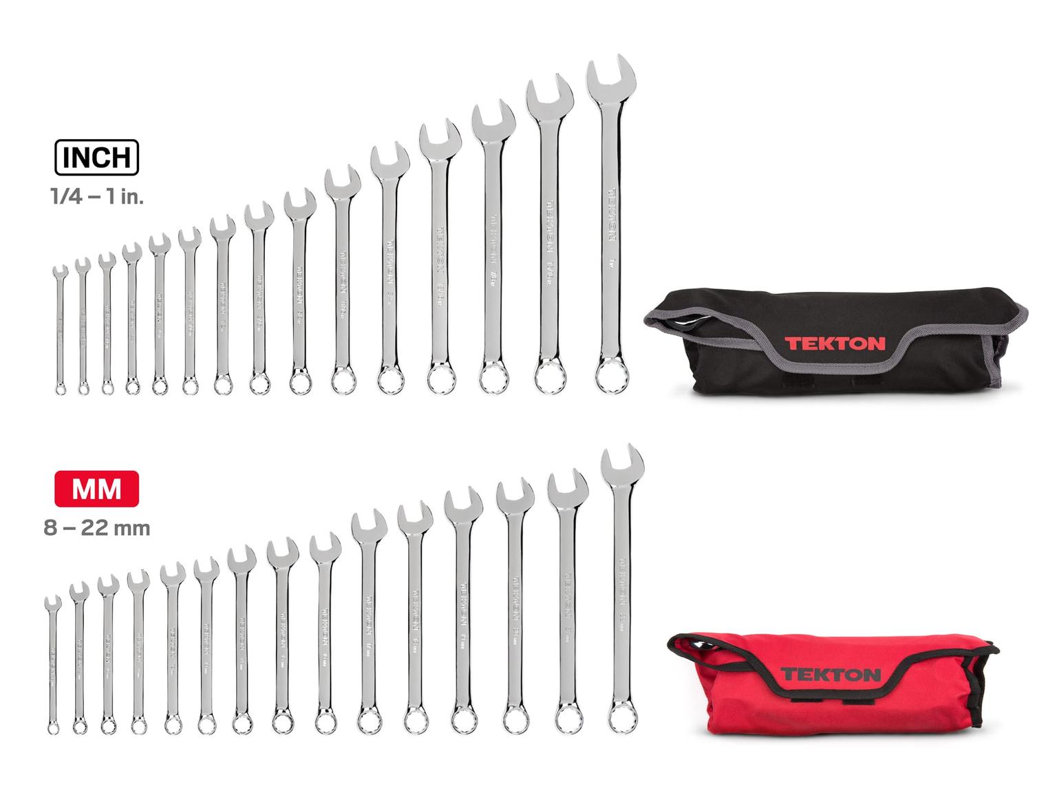 TEKTON 90192-T Combination Wrench Set with Pouch, 30-Piece (1/4 - 1 in., 8 - 22 mm)