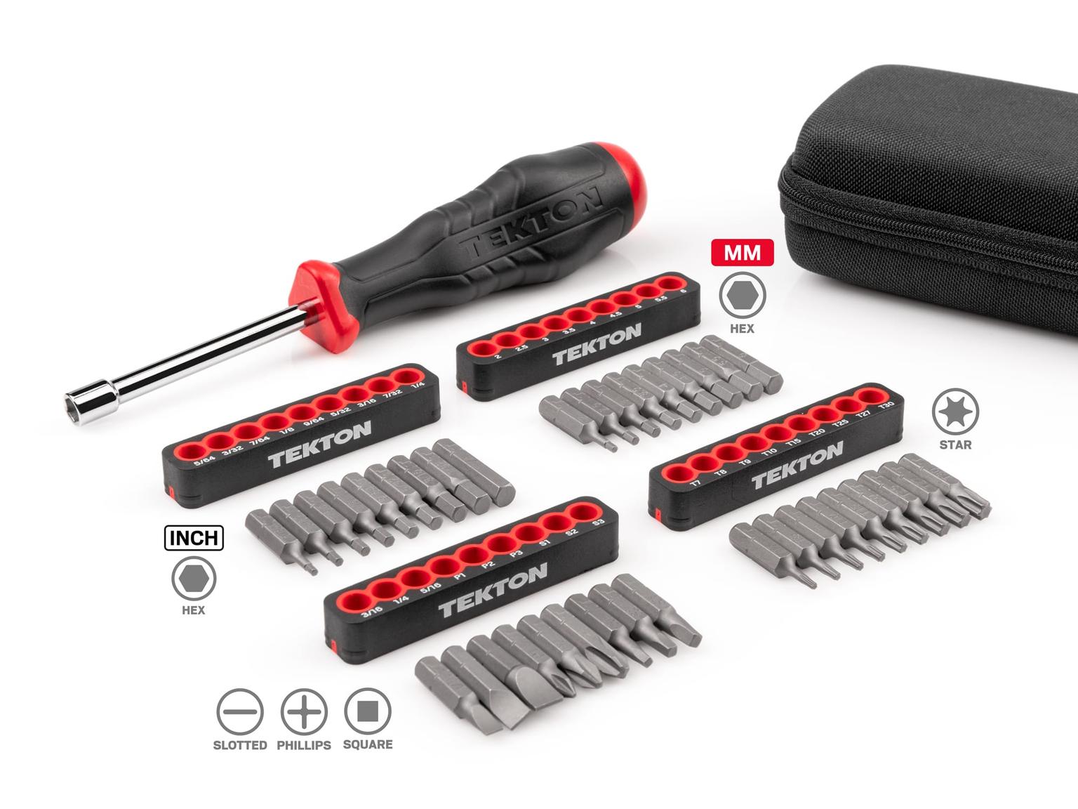 TEKTON DBH93101-T 1/4 Inch Bit Driver and Bit Set with Case, 37-Piece