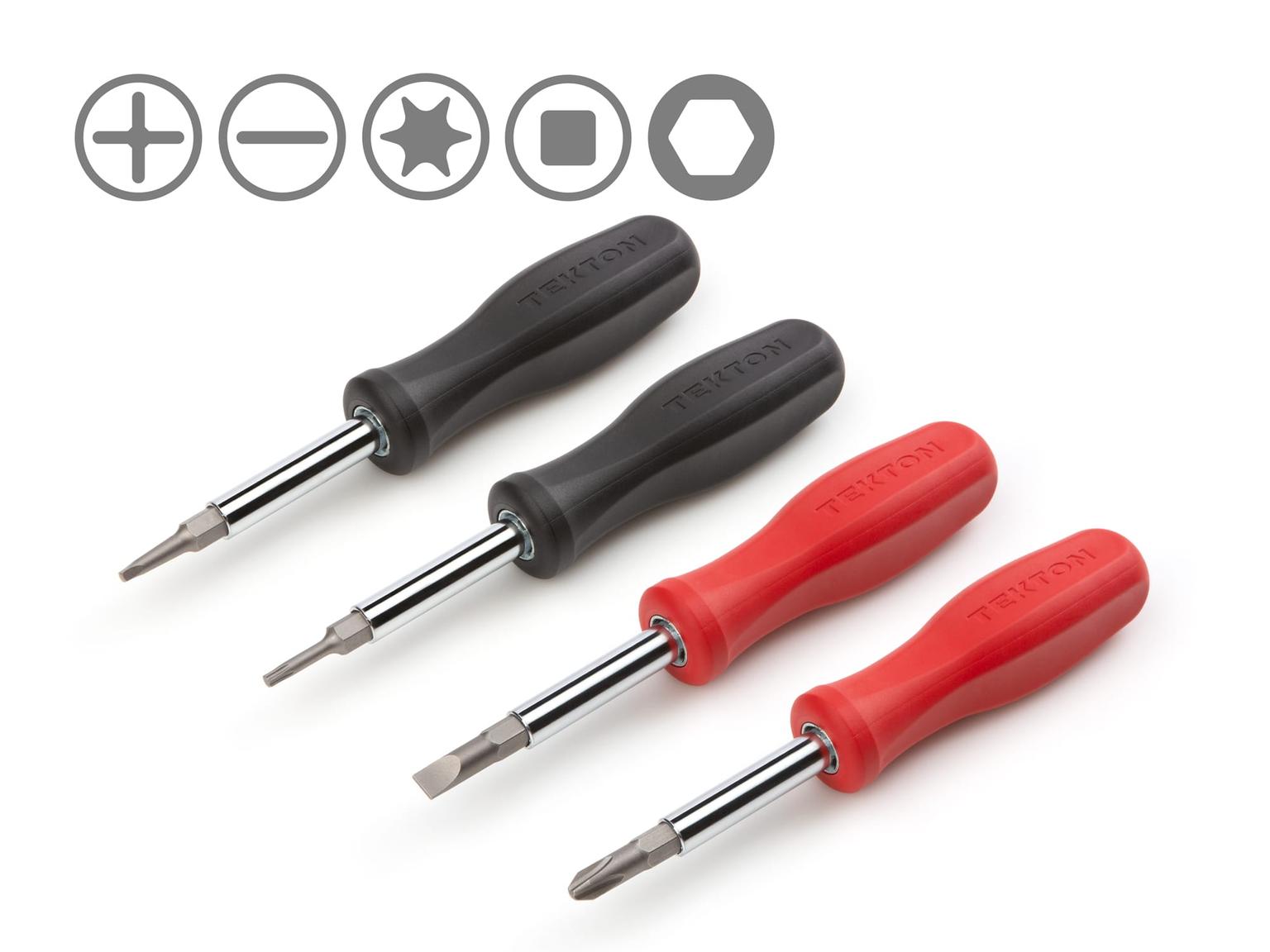 TEKTON DMS91002-T 6-in-1 Driver Set, 4-Piece (Phillips, Slotted, Torx, Square)