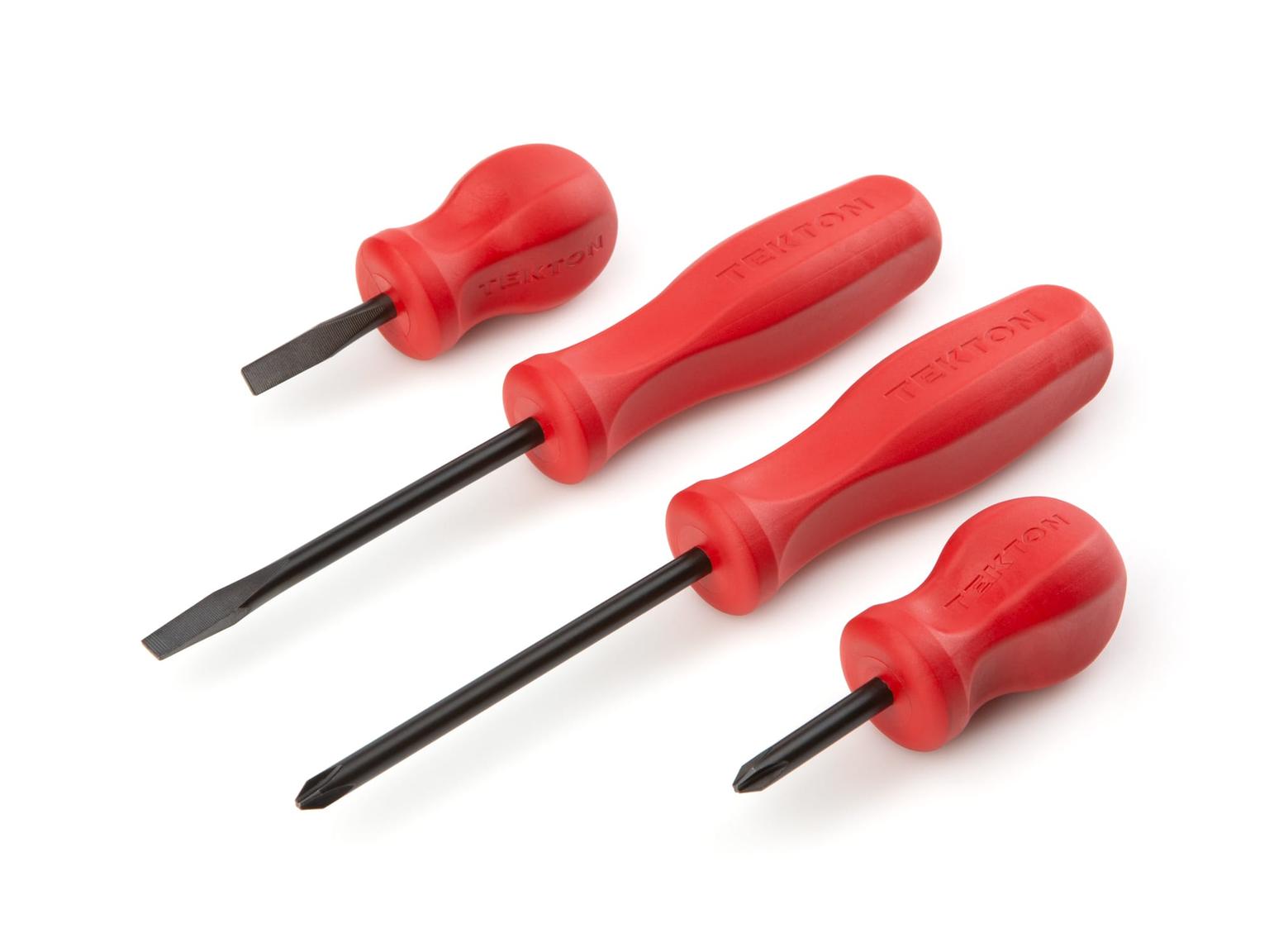 TEKTON DRV40106-D Hard-Handle Black Oxide Blade Screwdriver Set, 4-Piece (#2, 1/4 in.)