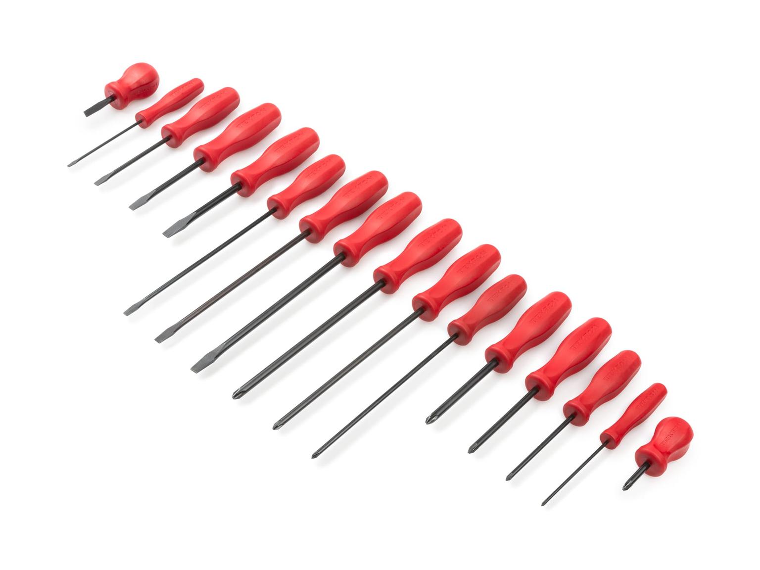 TEKTON DRV40504-T Hard Handle Black Oxide Blade Screwdriver Set, 16-Piece (#0-#3, 1/8-5/16 in.) with Holder