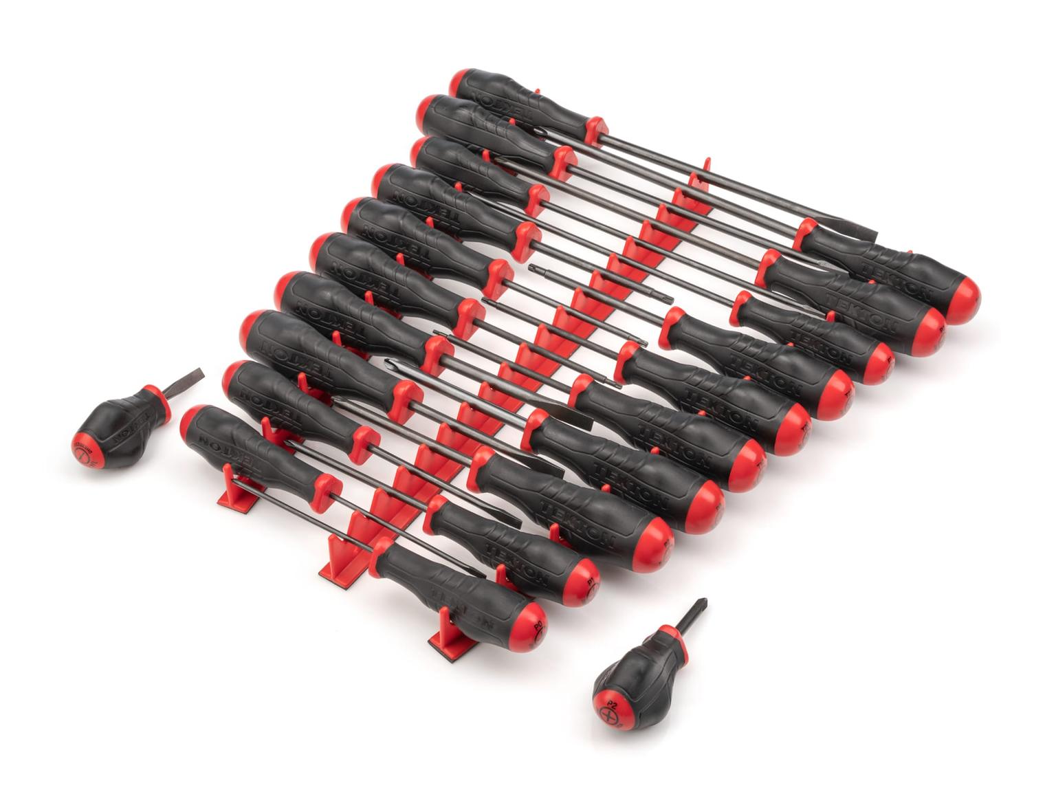 TEKTON DRV41502-T High-Torque Black Oxide Blade Screwdriver Set, 22-Piece (#0-#3, 1/8-5/16 in., T10-30) with Red Rails