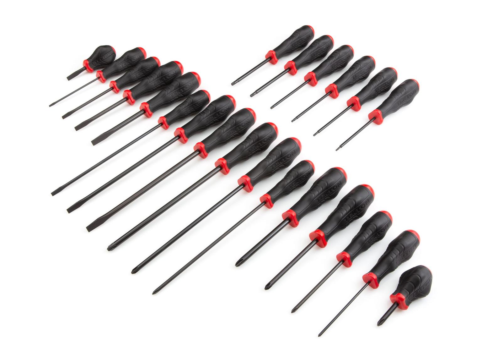 TEKTON DRV41502-T High-Torque Black Oxide Blade Screwdriver Set, 22-Piece (#0-#3, 1/8-5/16 in., T10-30) with Red Rails