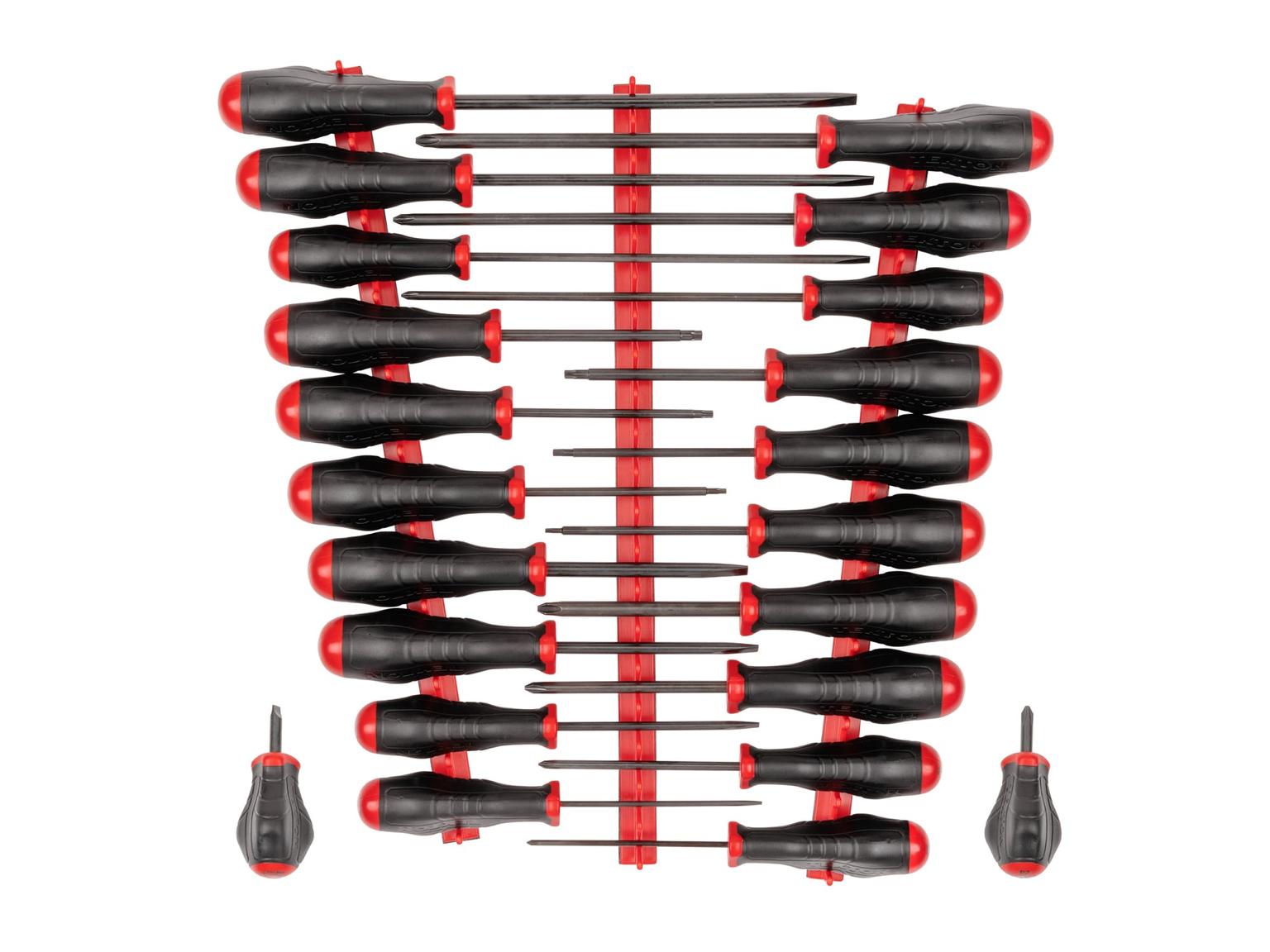 High-Torque Black Oxide Blade Screwdriver Set with Red Rails, 22-Piece (#0-#3, 1/8-5/16 in., T10-30)