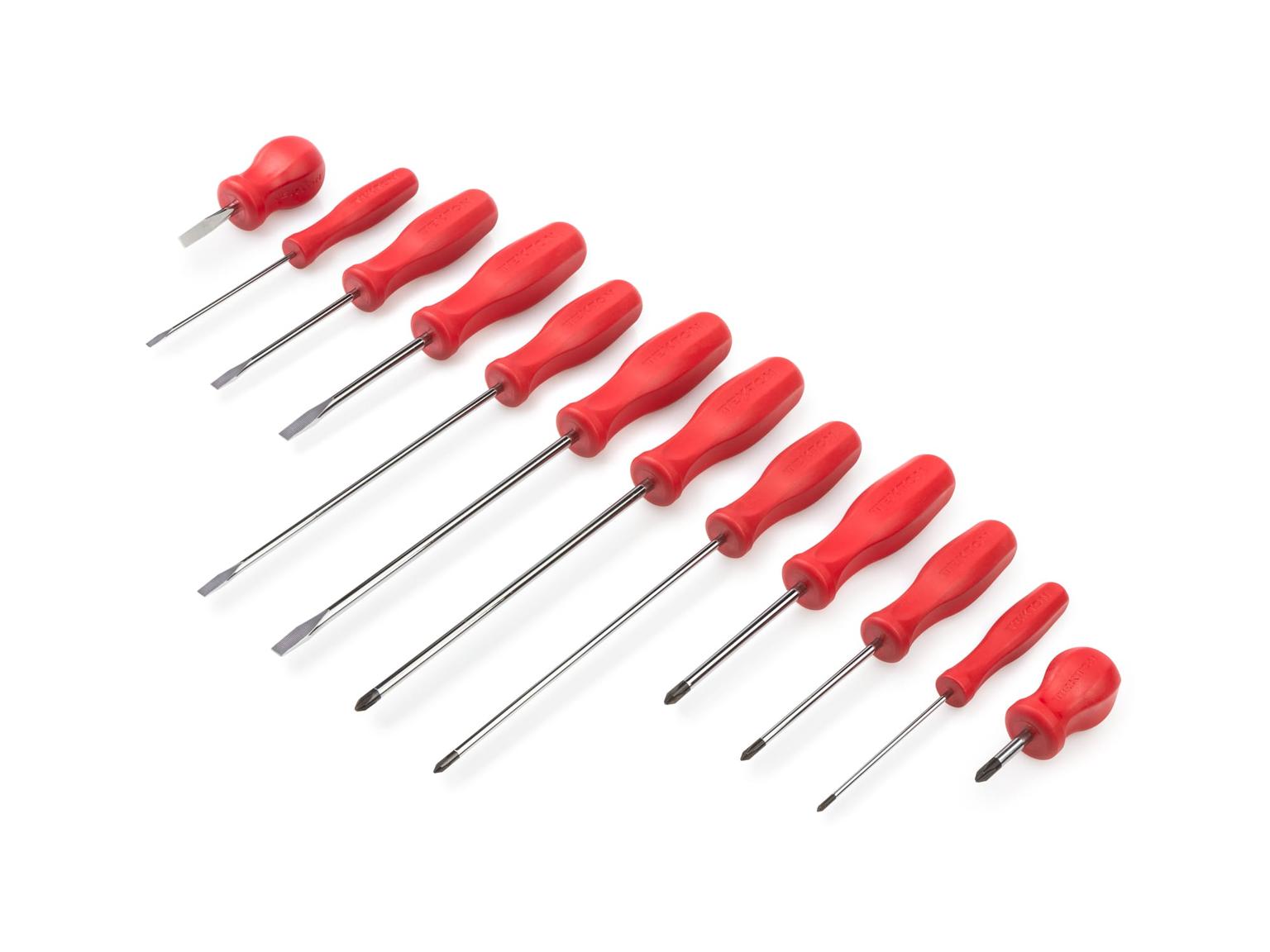 TEKTON DRV42018-T Hard-Handle Screwdriver Set, 12-Piece (#0-#2, 1/8-1/4 in.)