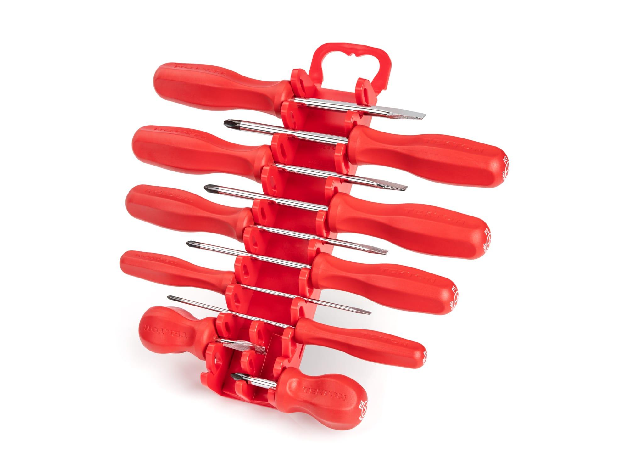 TEKTON DRV42021-T Hard Handle Screwdriver Set, 10-Piece (#0-#3, 1/8-5/16 in.) with Holder