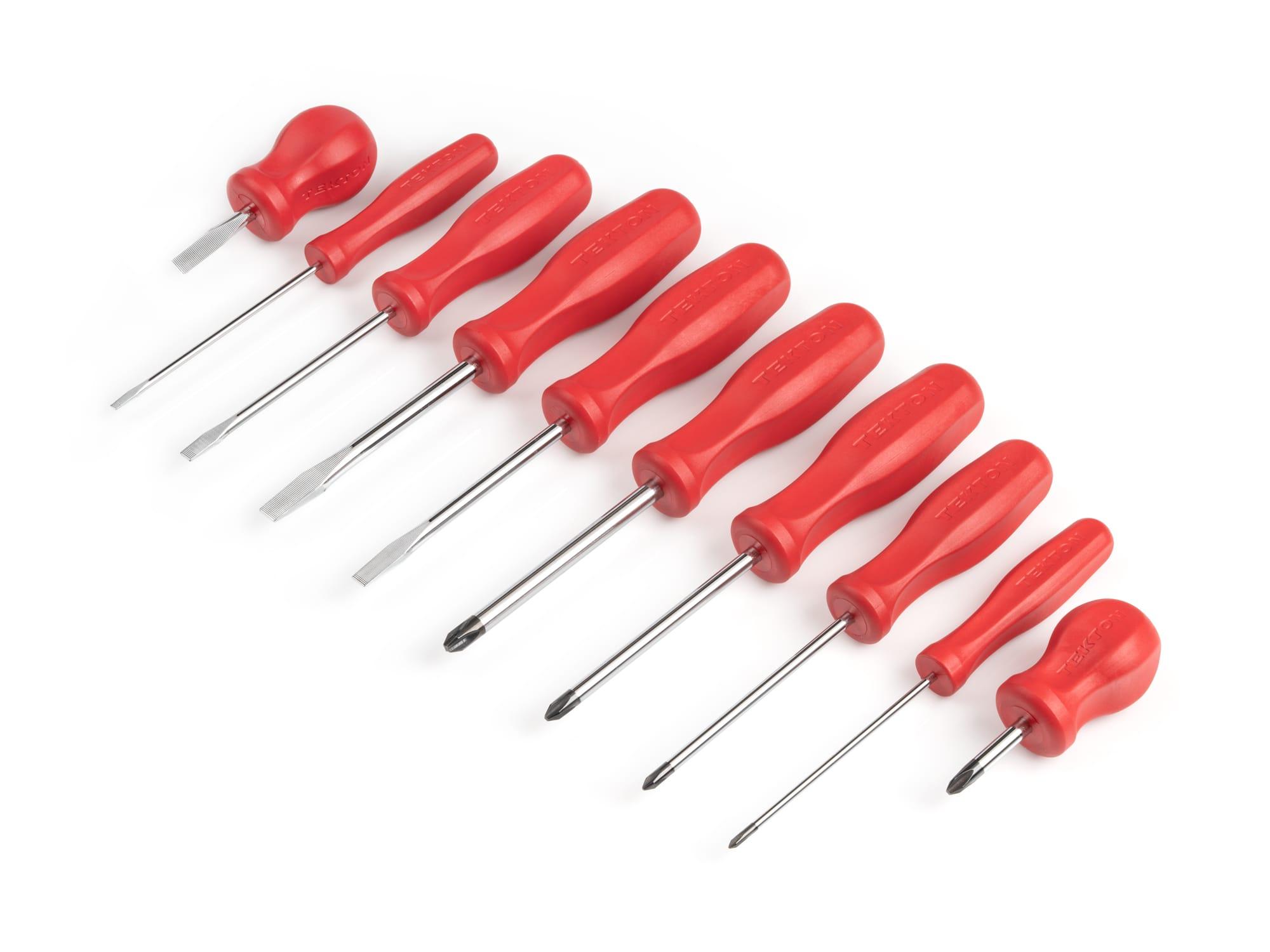 TEKTON DRV42021-T Hard Handle Screwdriver Set, 10-Piece (#0-#3, 1/8-5/16 in.) with Holder