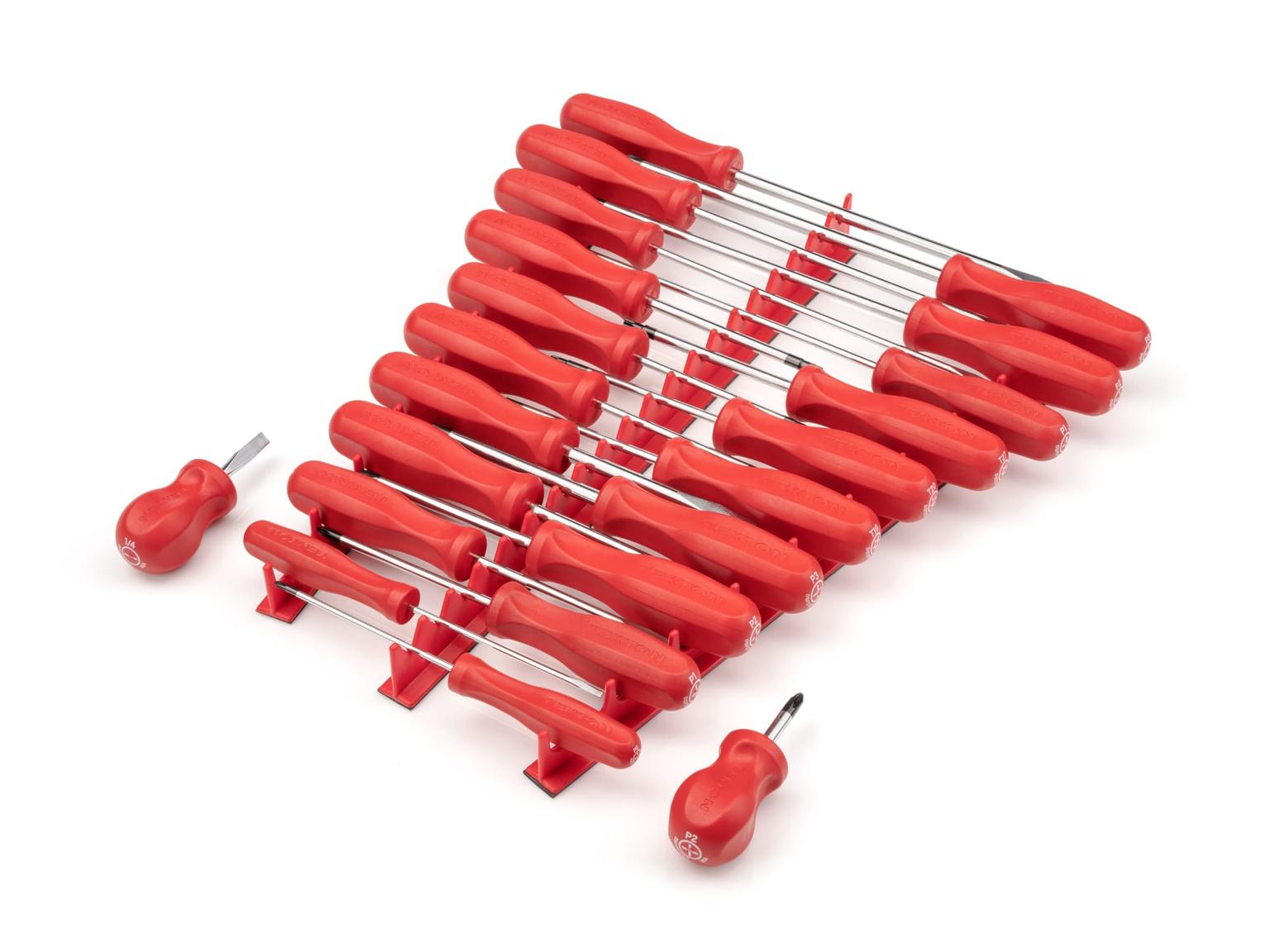 TEKTON DRV42502-T Hard Handle Screwdriver Set, 22-Piece (#0-#3, 1/8-5/16 in., T10-30) with Red Rails