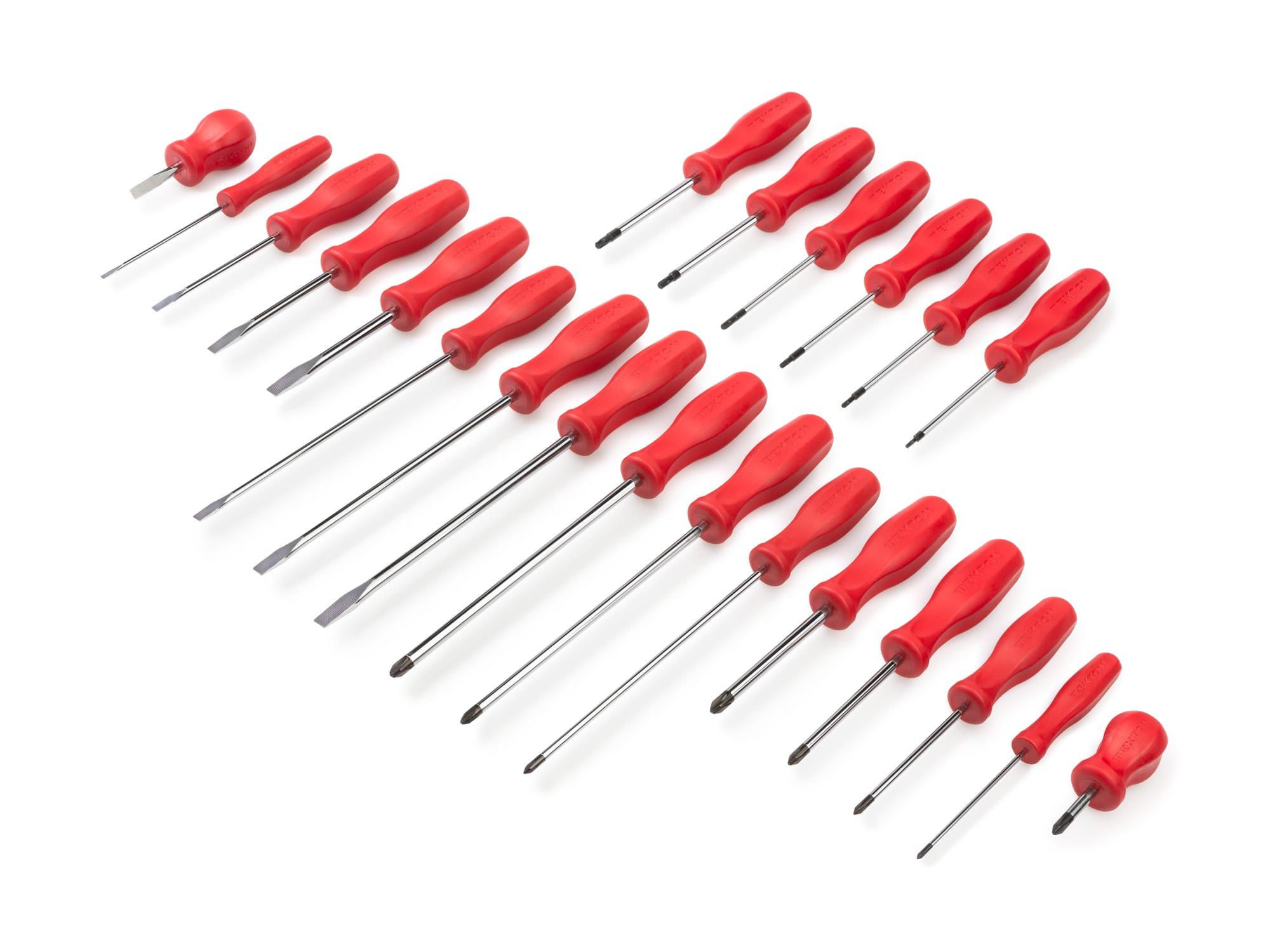 TEKTON DRV42502-T Hard Handle Screwdriver Set, 22-Piece (#0-#3, 1/8-5/16 in., T10-30) with Red Rails