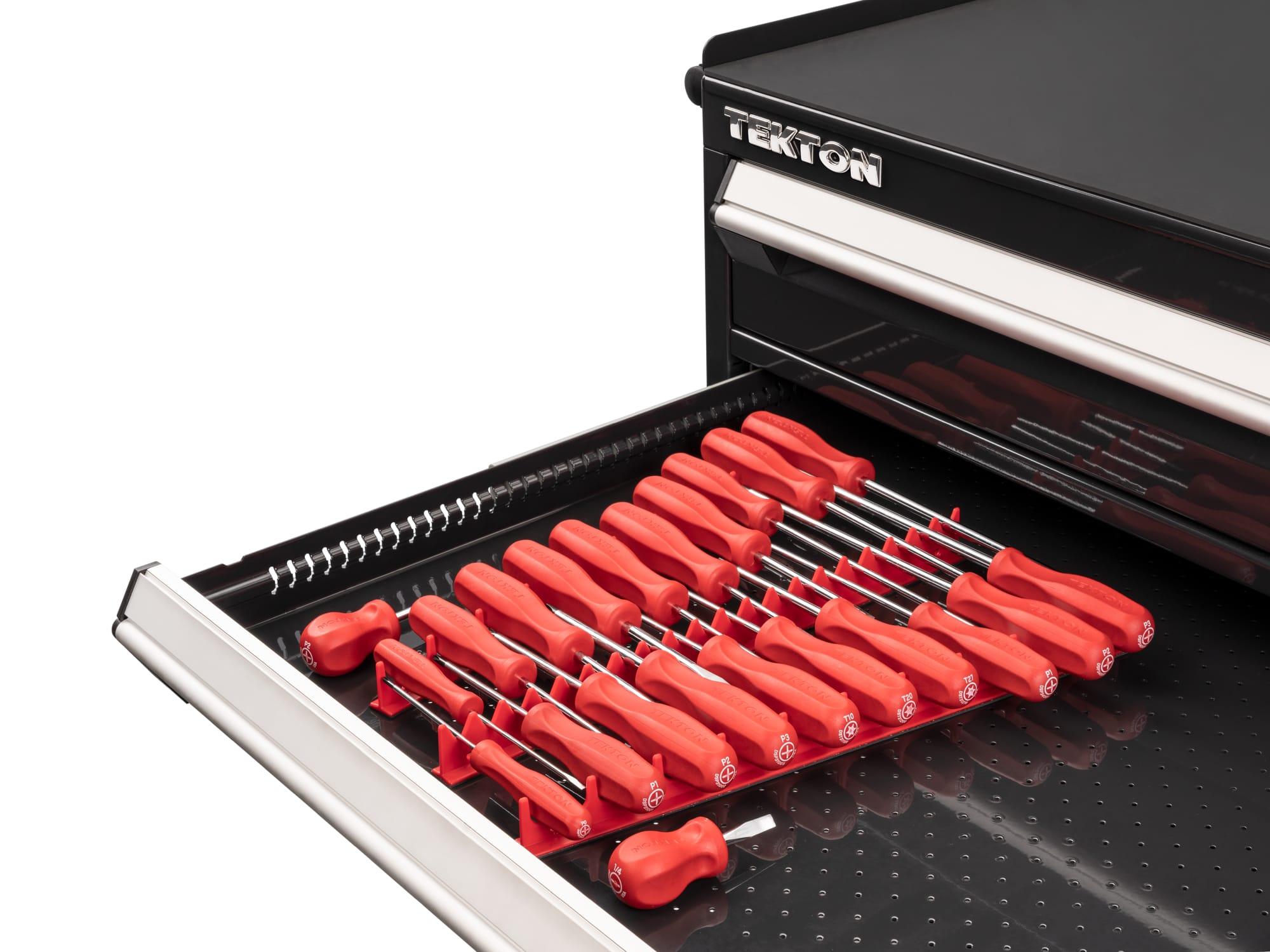 TEKTON DRV42502-T Hard Handle Screwdriver Set, 22-Piece (#0-#3, 1/8-5/16 in., T10-30) with Red Rails