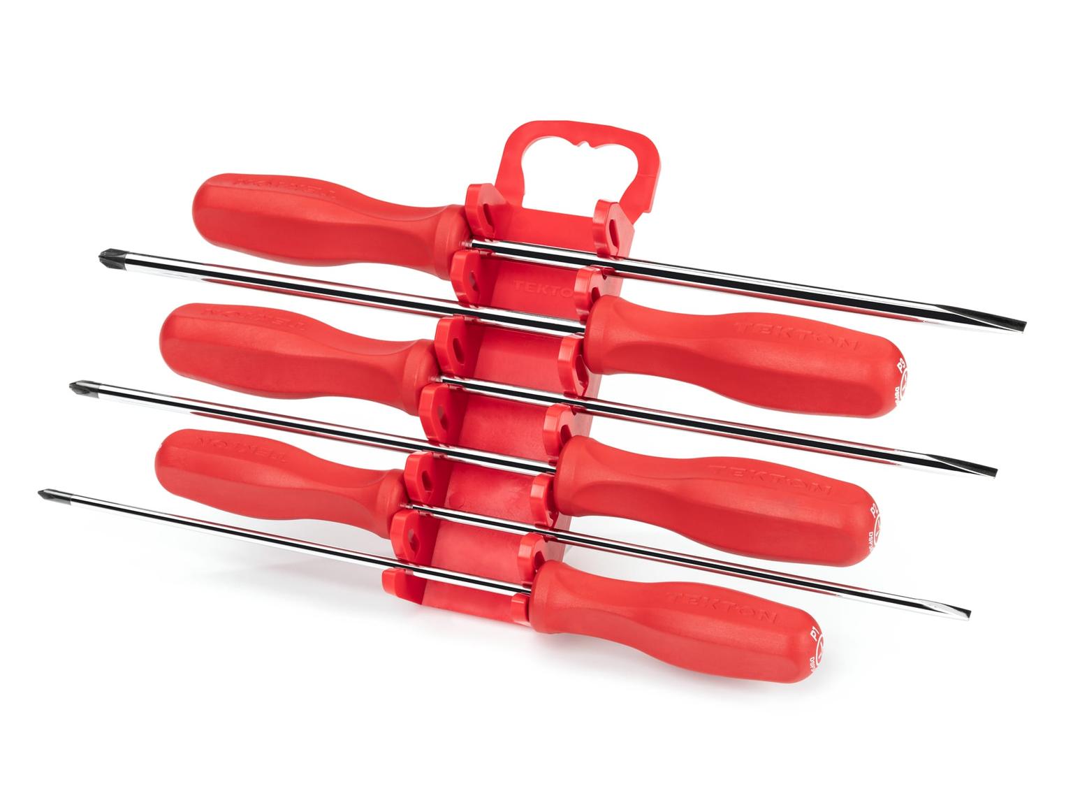 TEKTON DRV42506-T Long Hard Handle Screwdriver Set with Holder, 6-Piece (#1-#3, 3/16-5/16 in.)