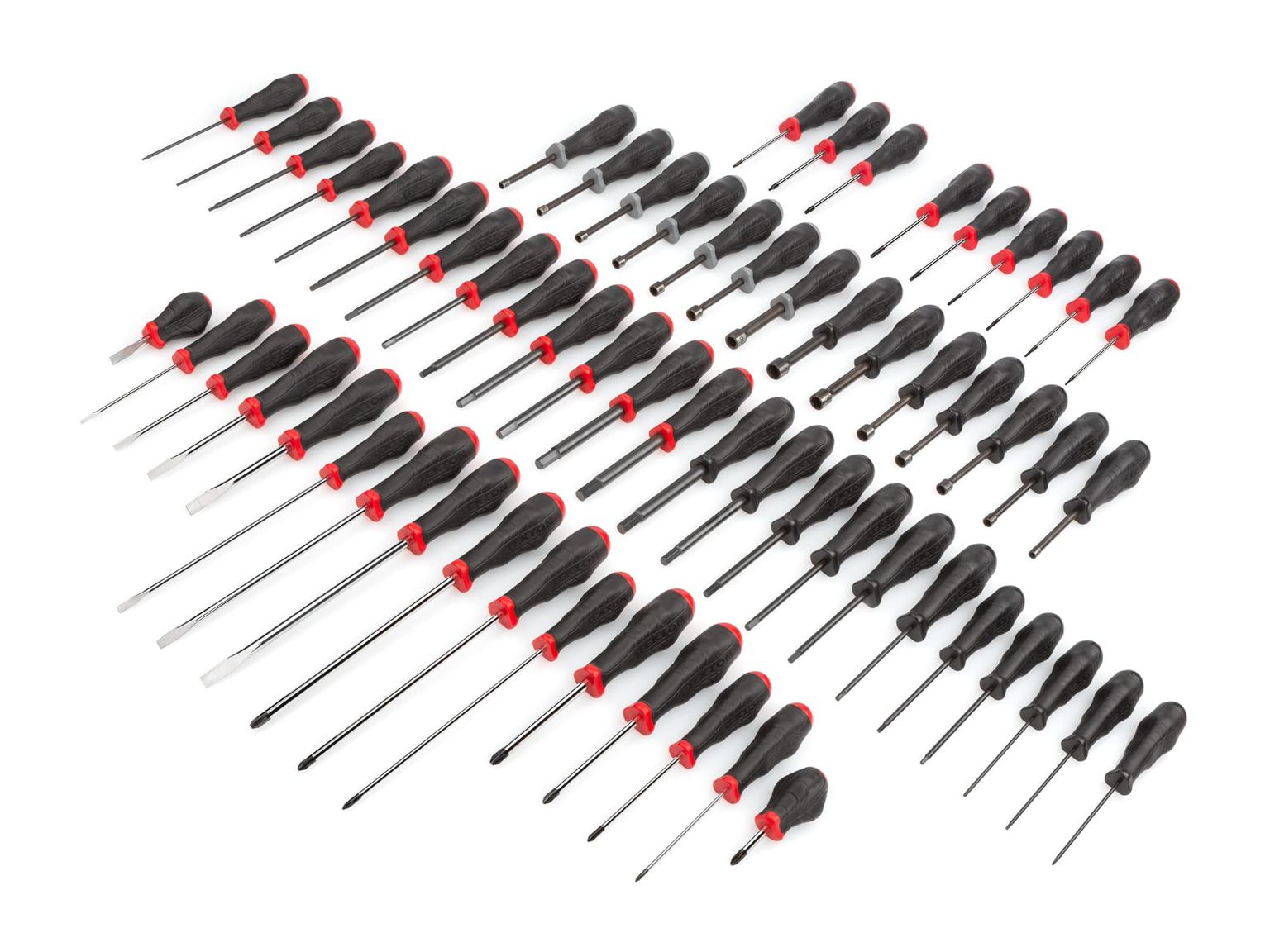 TEKTON DRV49004-T High-Torque Screwdriver and Nut Driver Set, 63-Piece (Phillips, Slotted, Torx, Square, Hex, Nut)