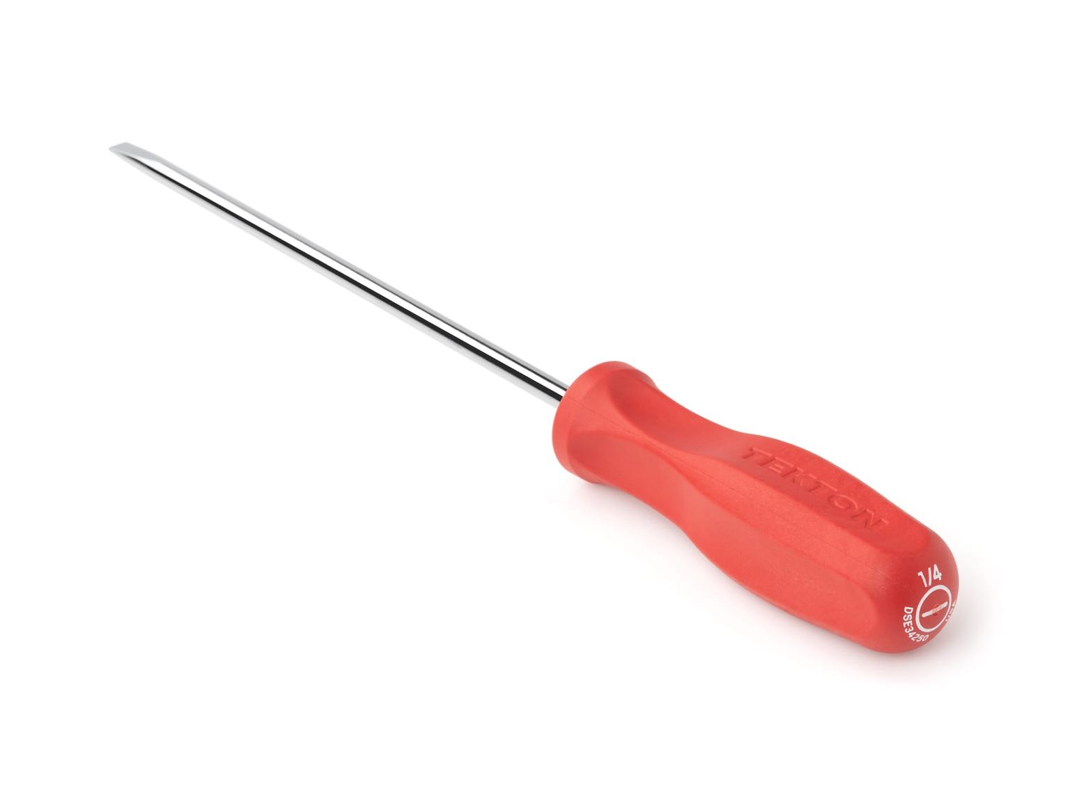 TEKTON DSE34250-T Long 1/4 Inch Slotted Hard Handle Screwdriver