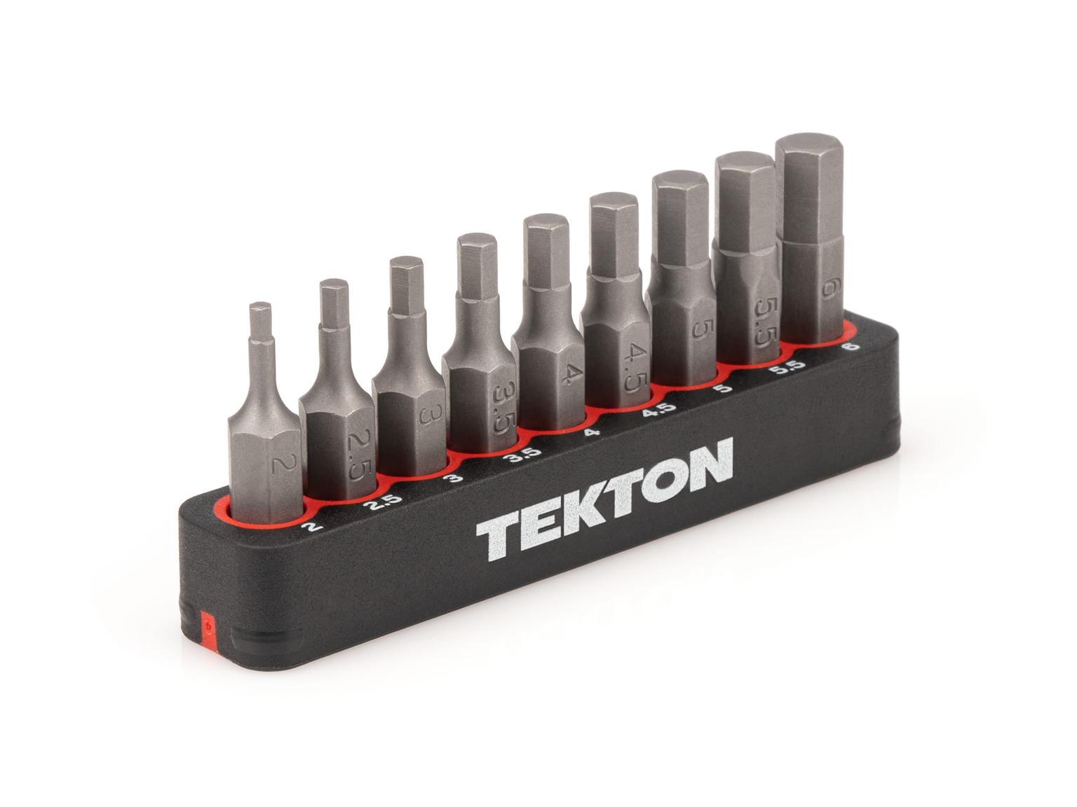 TEKTON DZX93002-T 1/4 Inch Metric Hex Bit Set with Rail, 9-Piece (2-6 mm)