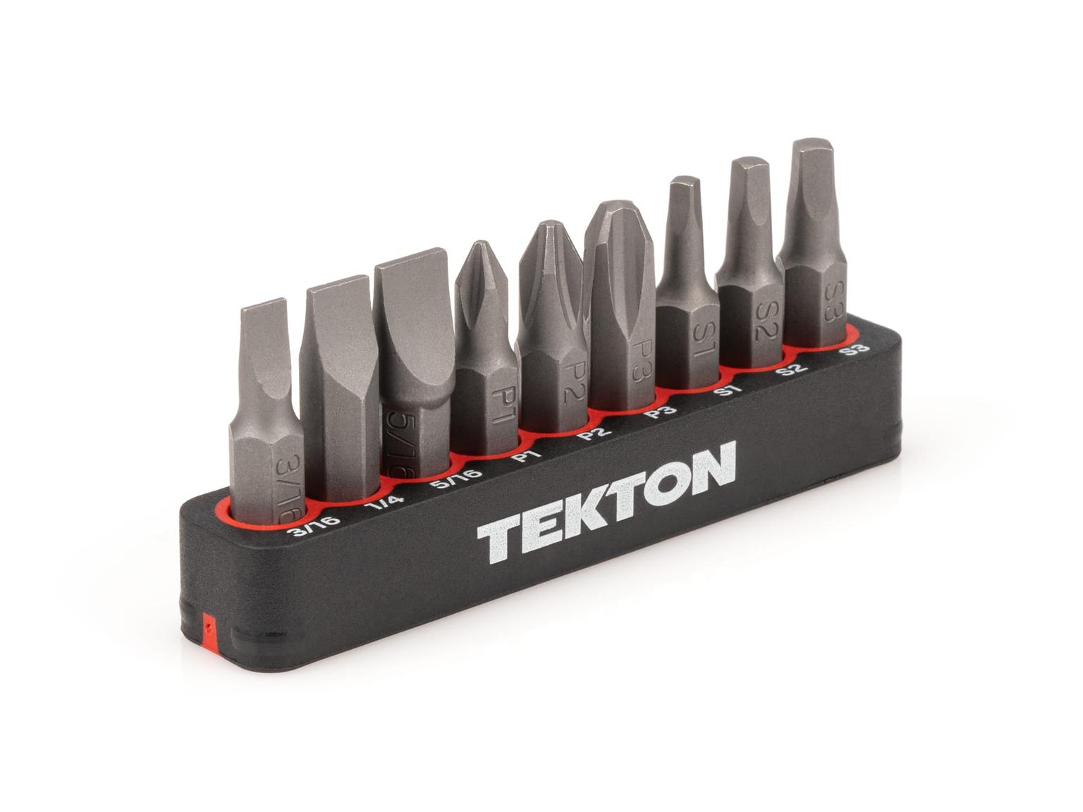 TEKTON DZZ93001-T 1/4 Inch Phillips, Slotted, Square Bit Set with Rail, 9-Piece (#1-#3, 3/16-5/16 in., S1-S3)