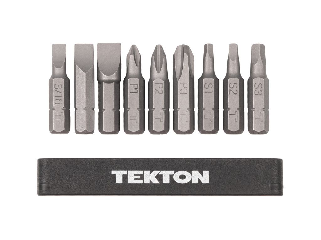9Piece 1/4 Inch Phillips, Slotted, Square Bit Set TEKTON DZZ93001