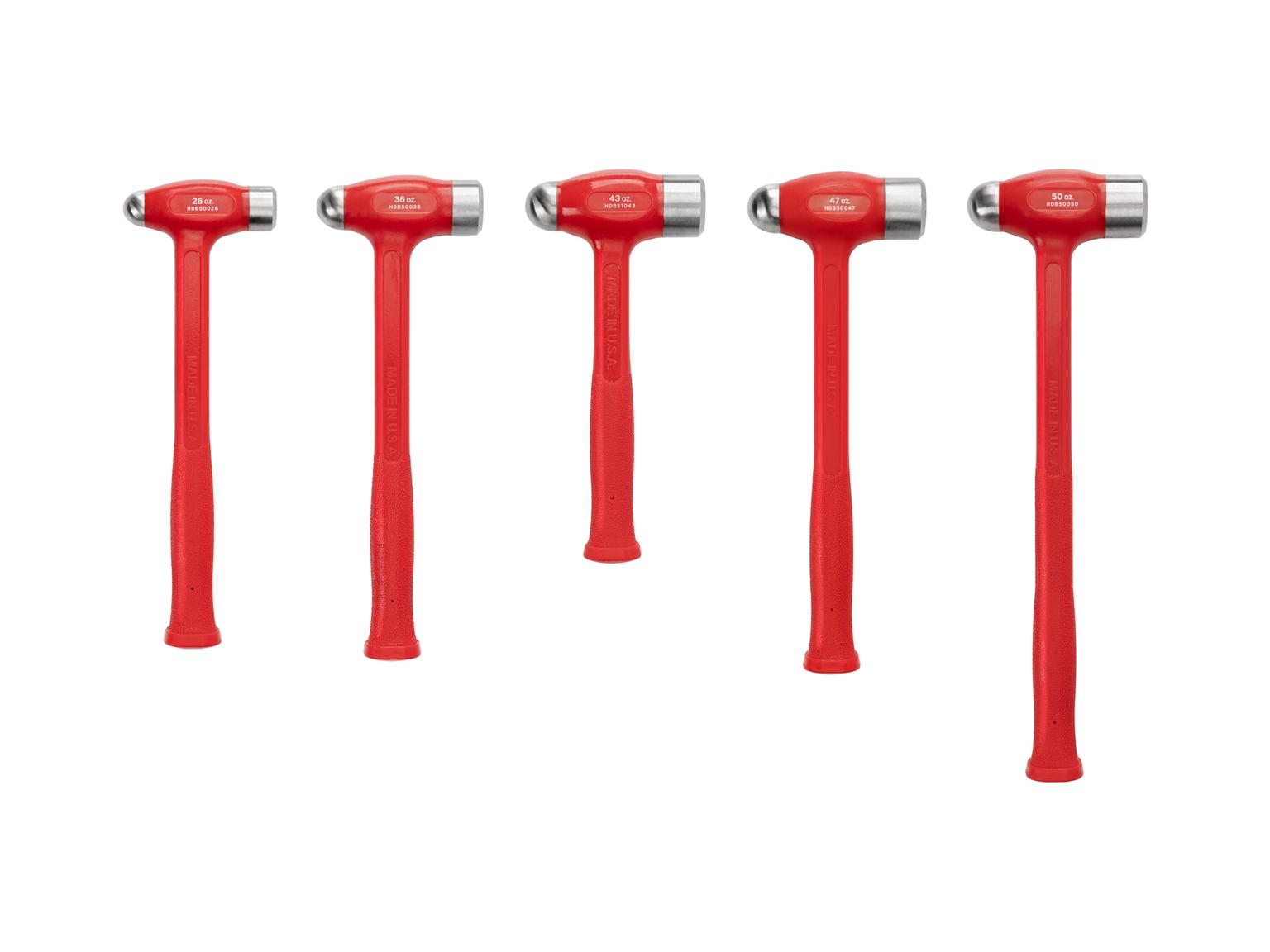 TEKTON HDB95003-T Ball Peen Dead Blow Hammer Set, 5-Piece (26, 36, 43, 47, 50 oz.)