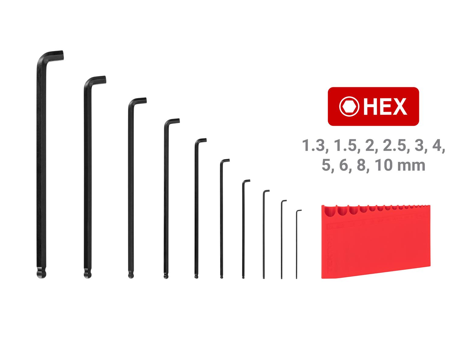 TEKTON KLX91212-D Short Arm Ball End Hex L-Key Set with Holder, 10-Piece (1.3-10 mm)