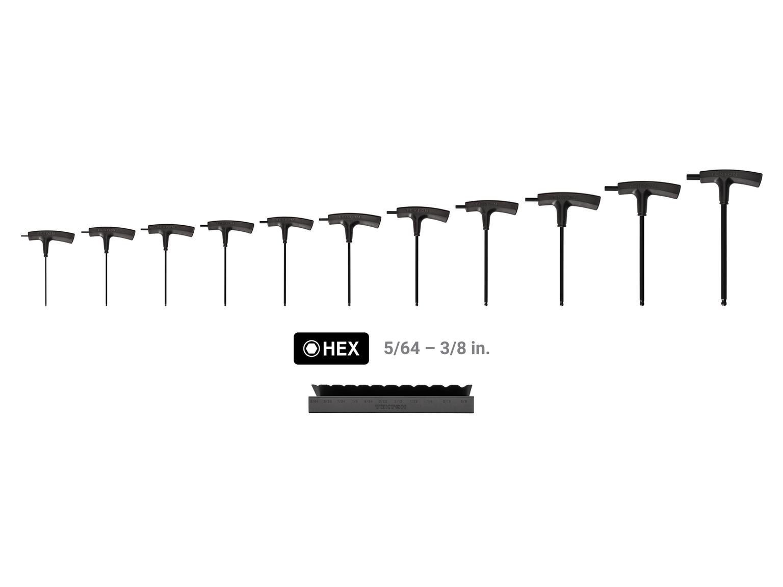 TEKTON KTX92101-T Ball End Hex T-Handle Key Set with Stand, 11-Piece (5/64-3/8 in.)