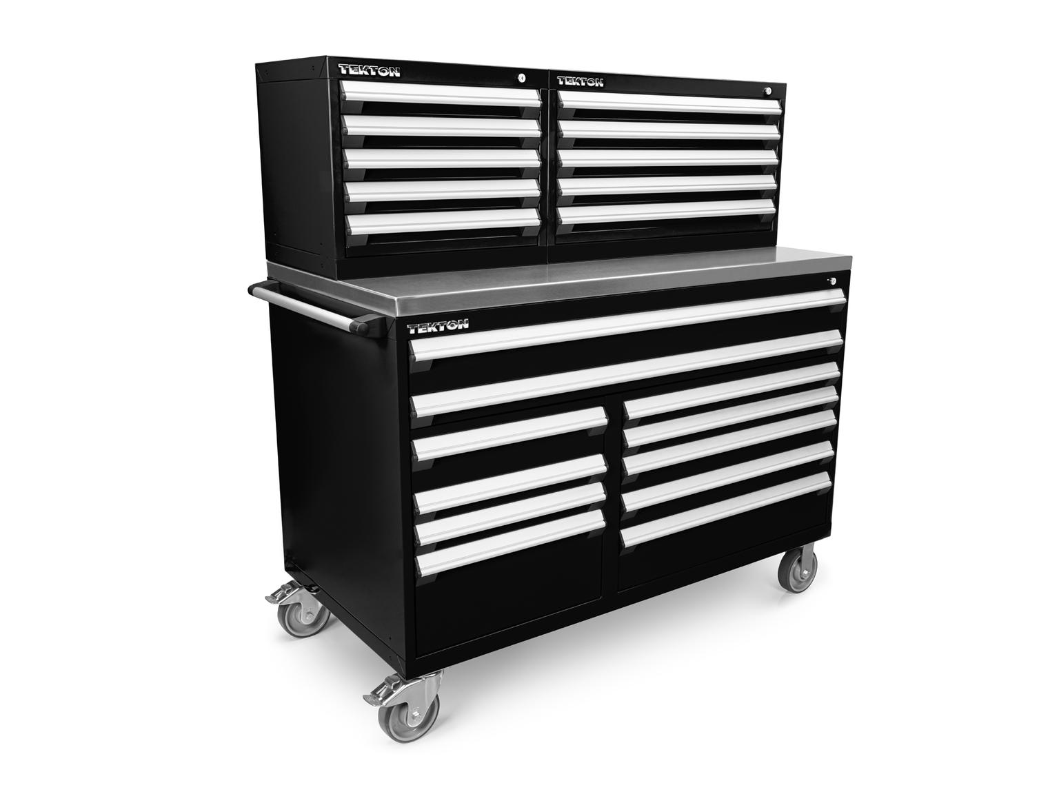 21-Drawer 40/60 Split Bank Tool Cabinet System with Stainless Steel Top, Black (60 W x 30 D x 63 H in.)