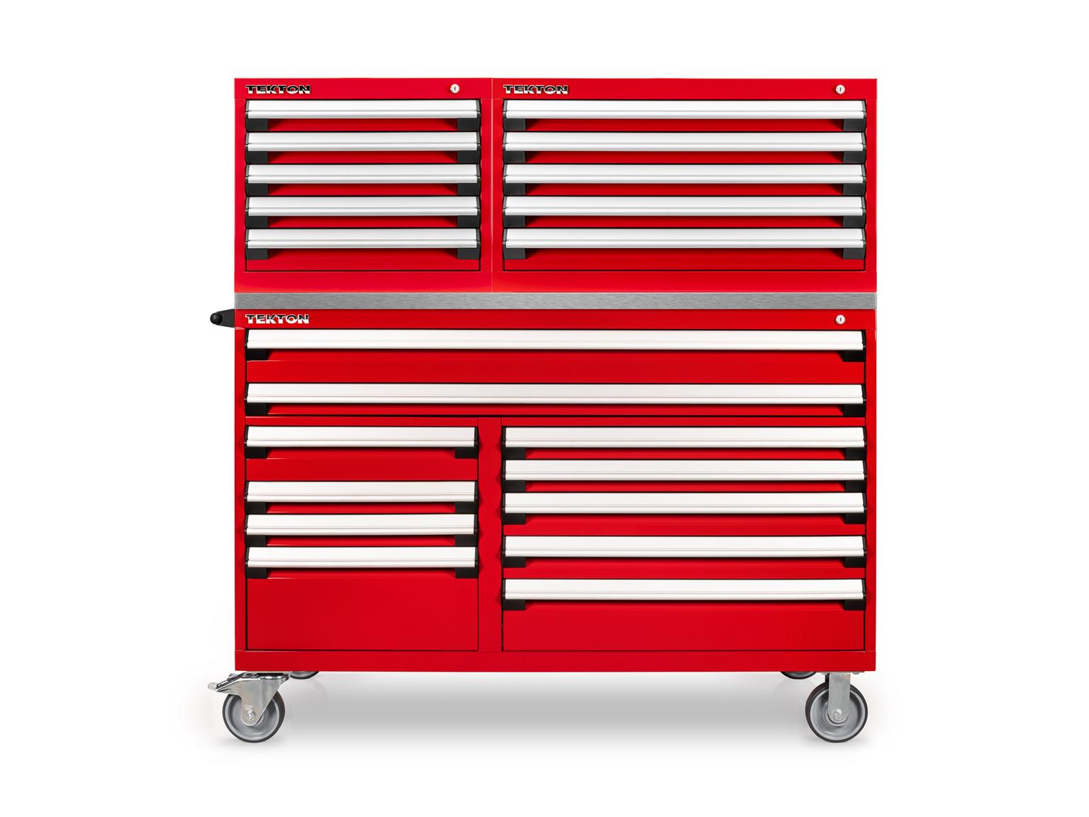 TEKTON OCC64102-T 21-Drawer 40/60 Split Bank Tool Cabinet System with Stainless Steel Top, Red (60 W x 30 D x 63 H in.)