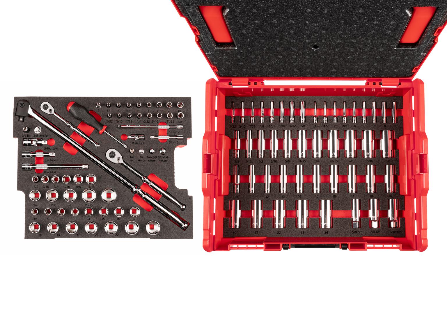 1/4, 3/8 Inch Drive 6-Point Socket Set, 105-Piece (Stacking Tool Box)